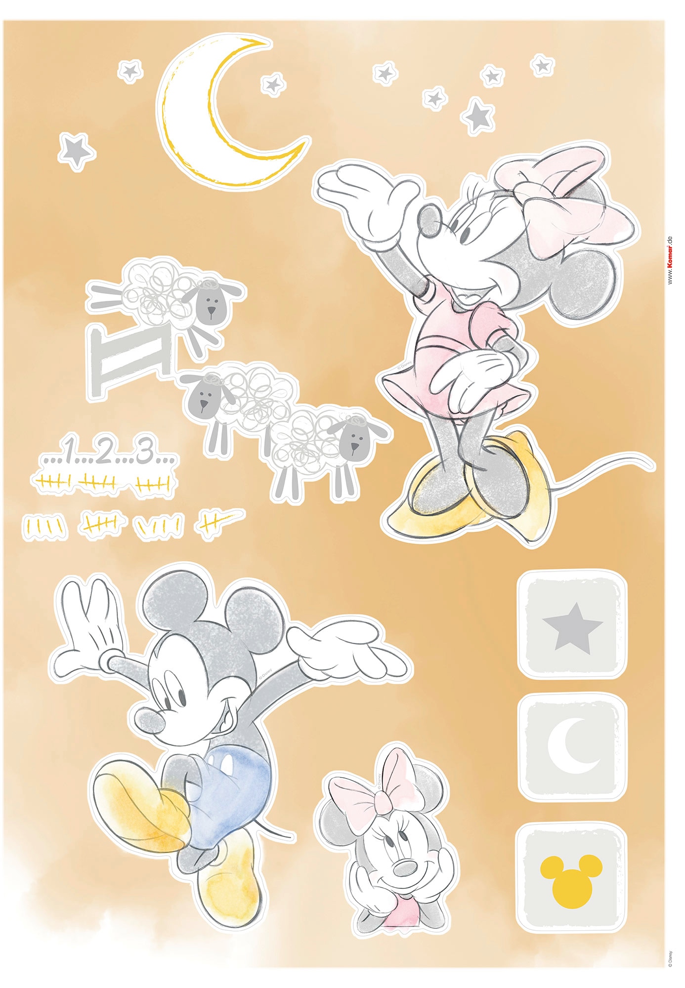Komar Wandtattoo »Mickey Counting Sheeps - Grösse 50 x 70 cm«, (15 St.), selbstklebend, Wandsticker, Kinderzimmer