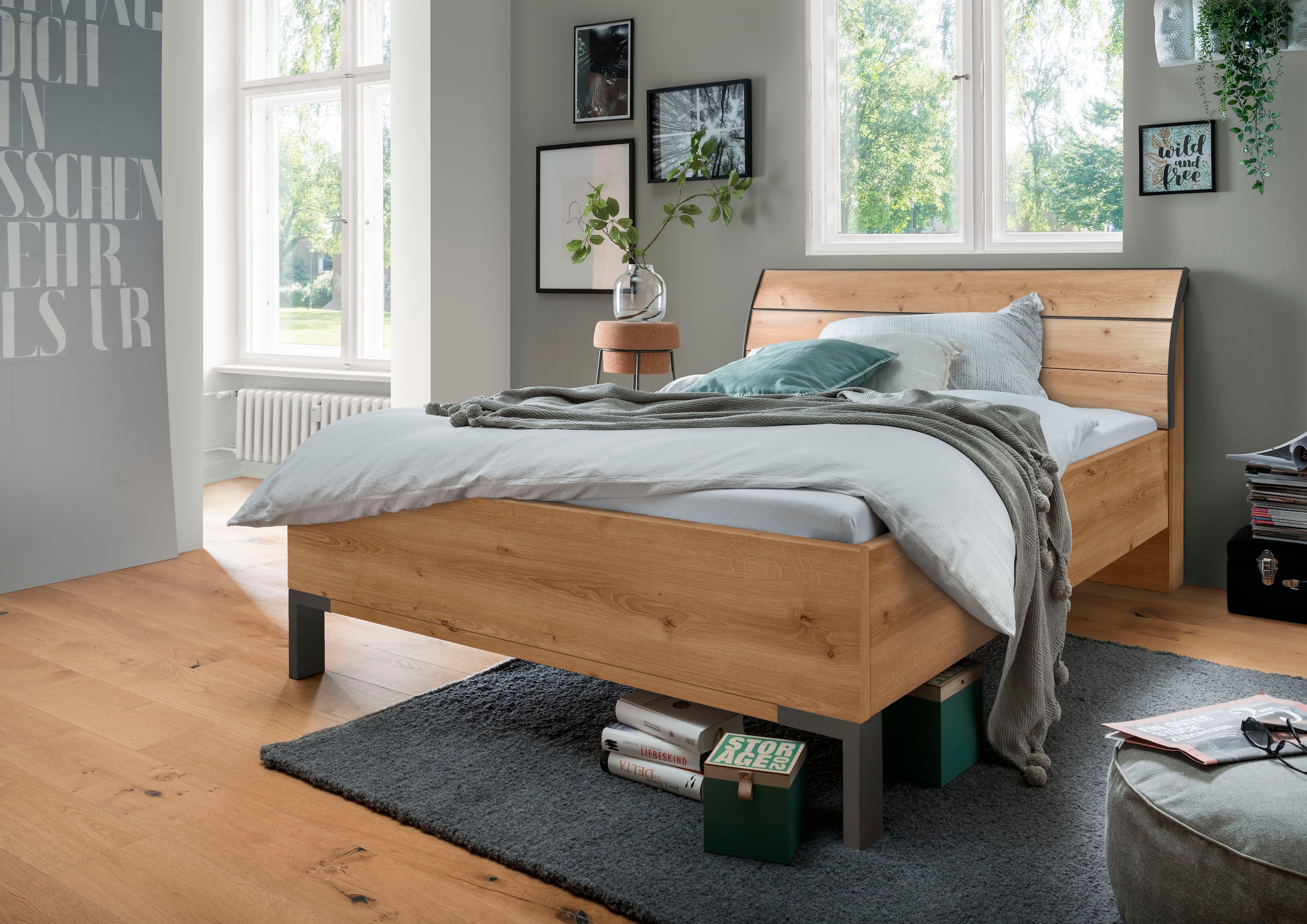 Image of WIEMANN Futonbett "Monaco, 4-fache Liegehöhenverstellung" mit stilvollem Holzkopfteil, Made in Germany