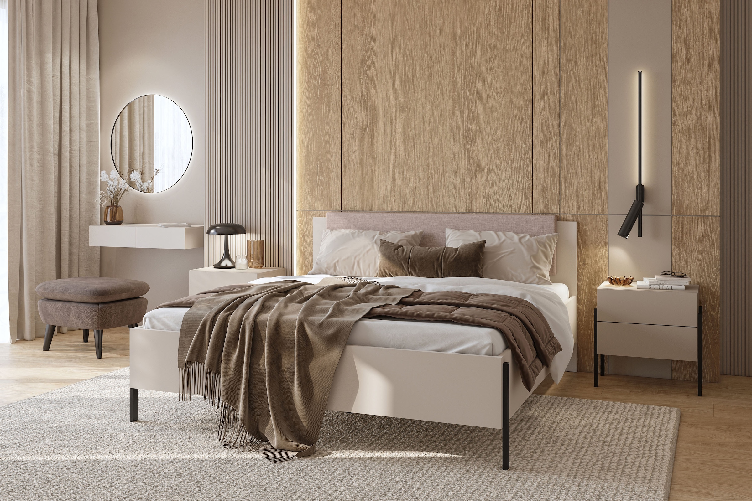 Home affaire Bett »Jukon, mit gepolstertem Kopfteil, Füsse aus Metall, modernes Design«, (3 Breiten:100cm, 160cm und 180cm), in drei Grössen, perfekt auch als Jugendbett