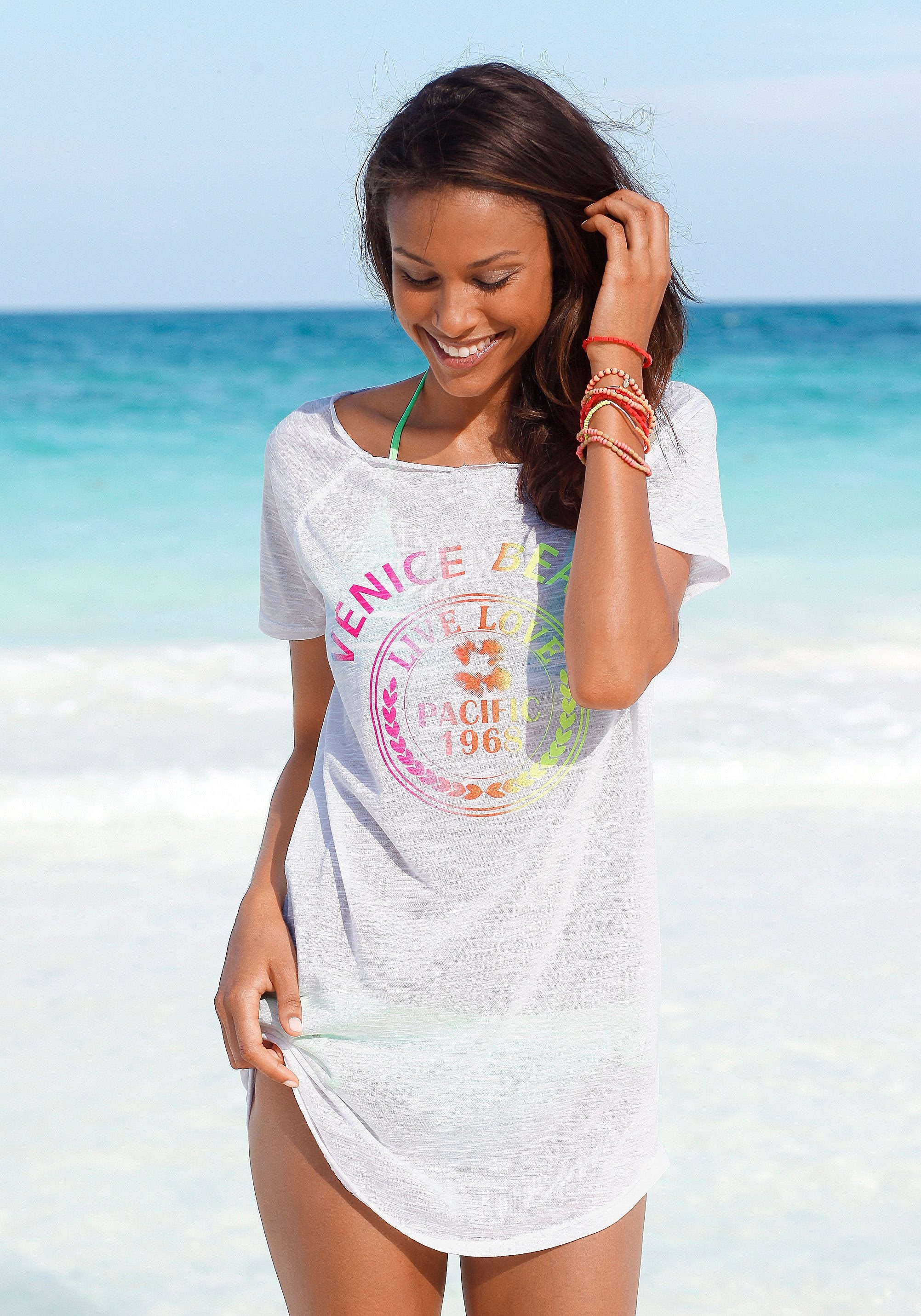 mit Venice leicht Beach Shirtkleid, Frontprint, und confortablement Strandkleid, Longshirt, Acheter luftig