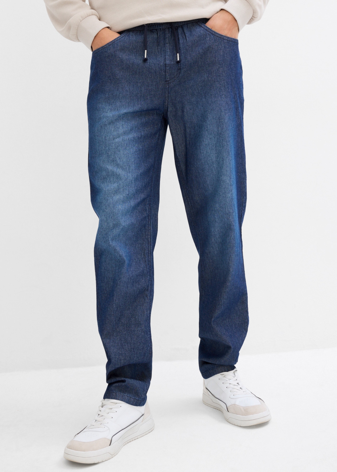 bonprix Jeans à enfiler Paquet, lot de 2, 2 coupe classique, en pur coton, avec effet délavé