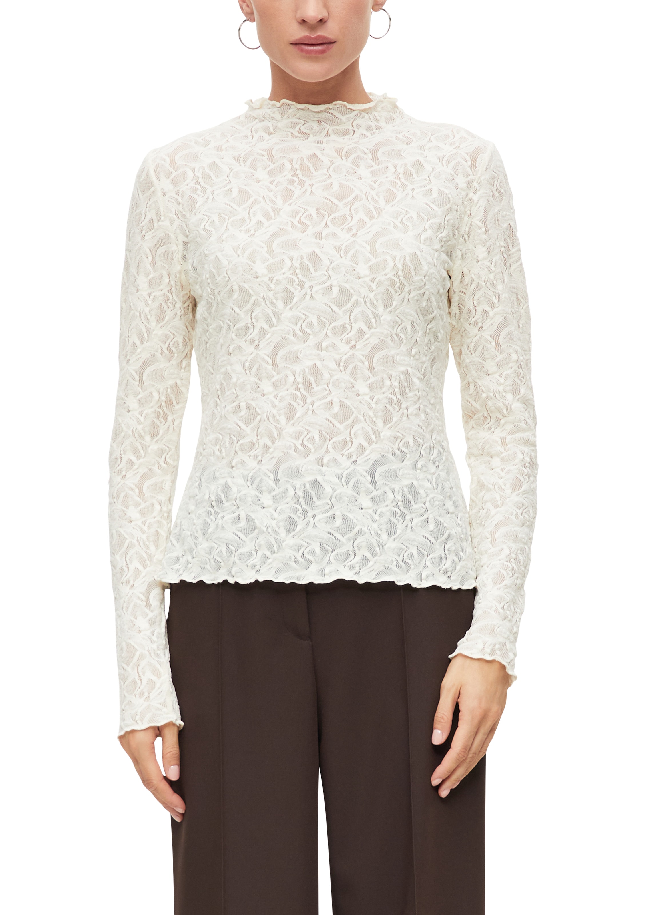 s.Oliver BLACK LABEL Langarmshirt im Häkel-Look und mit Struktur