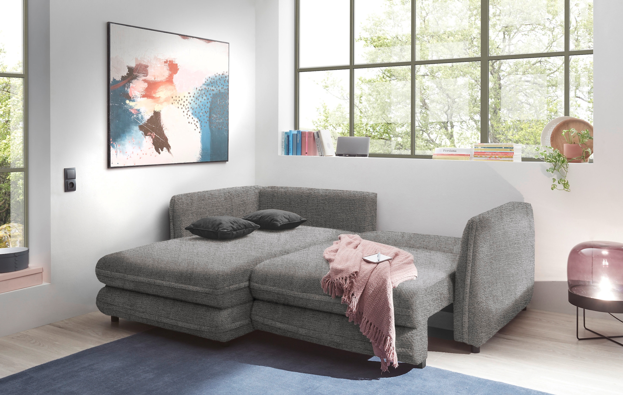 ED EXCITING DESIGN Ecksofa »Stanley L-Form«, mit Bettfunktion, Bettkasten & 2 Zierkissen