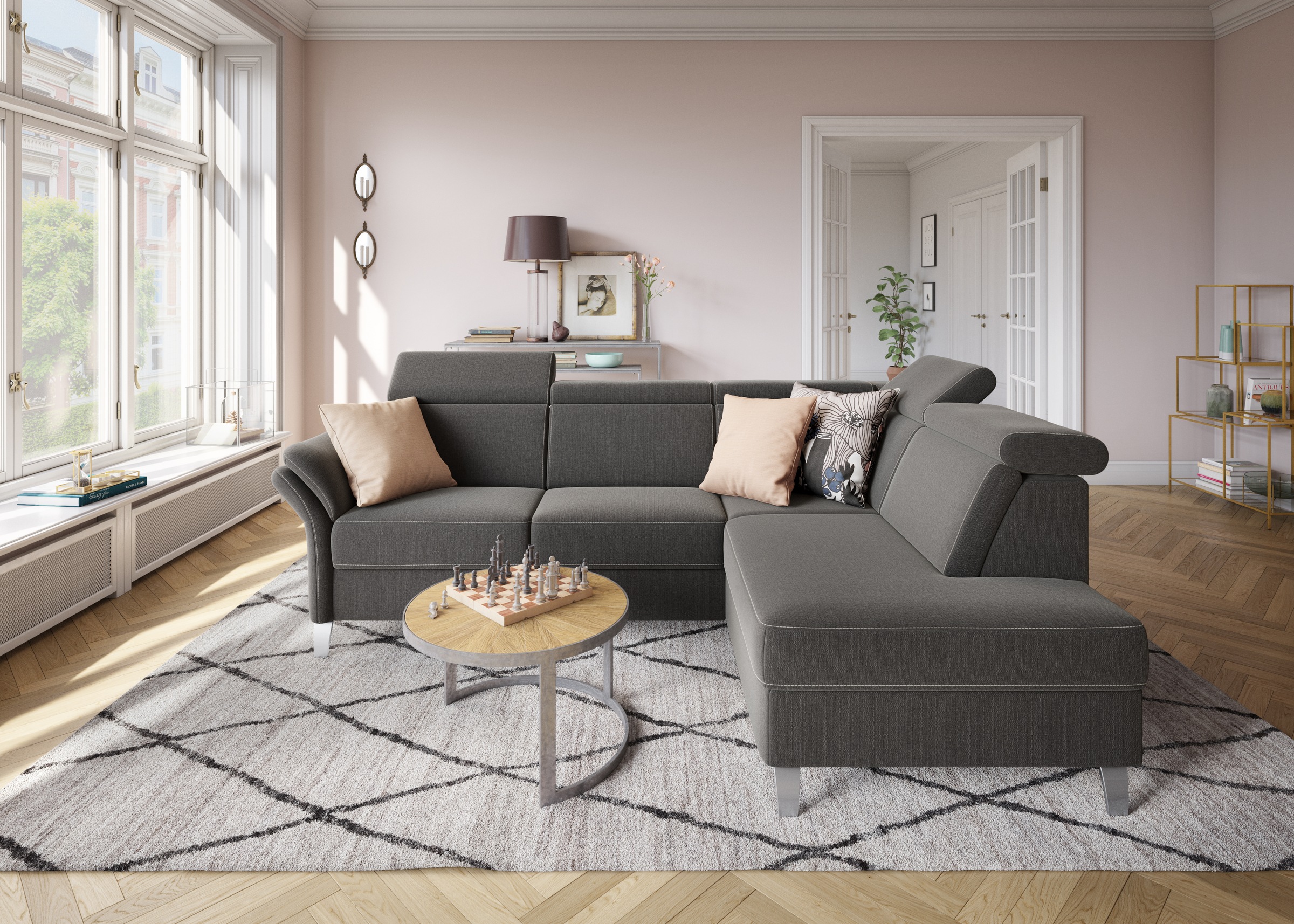 sit&more Ecksofa »Vincenzo L-Form«, inklusive Kopfteilverstellung, wahlweise mit Bettfunktion, Bettkasten