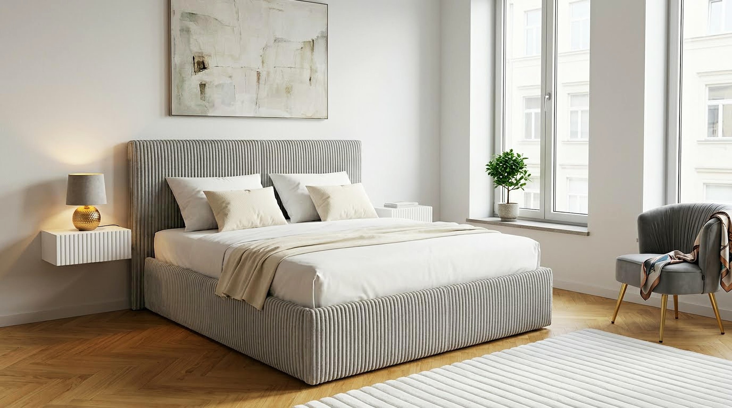 GOODproduct Lit rembourré »AVVRA wahlweise mit Lattenrost und King-Matratze H3 (28cm)« avec housse en velours côtelé doux, surface de couchage 180x200cm