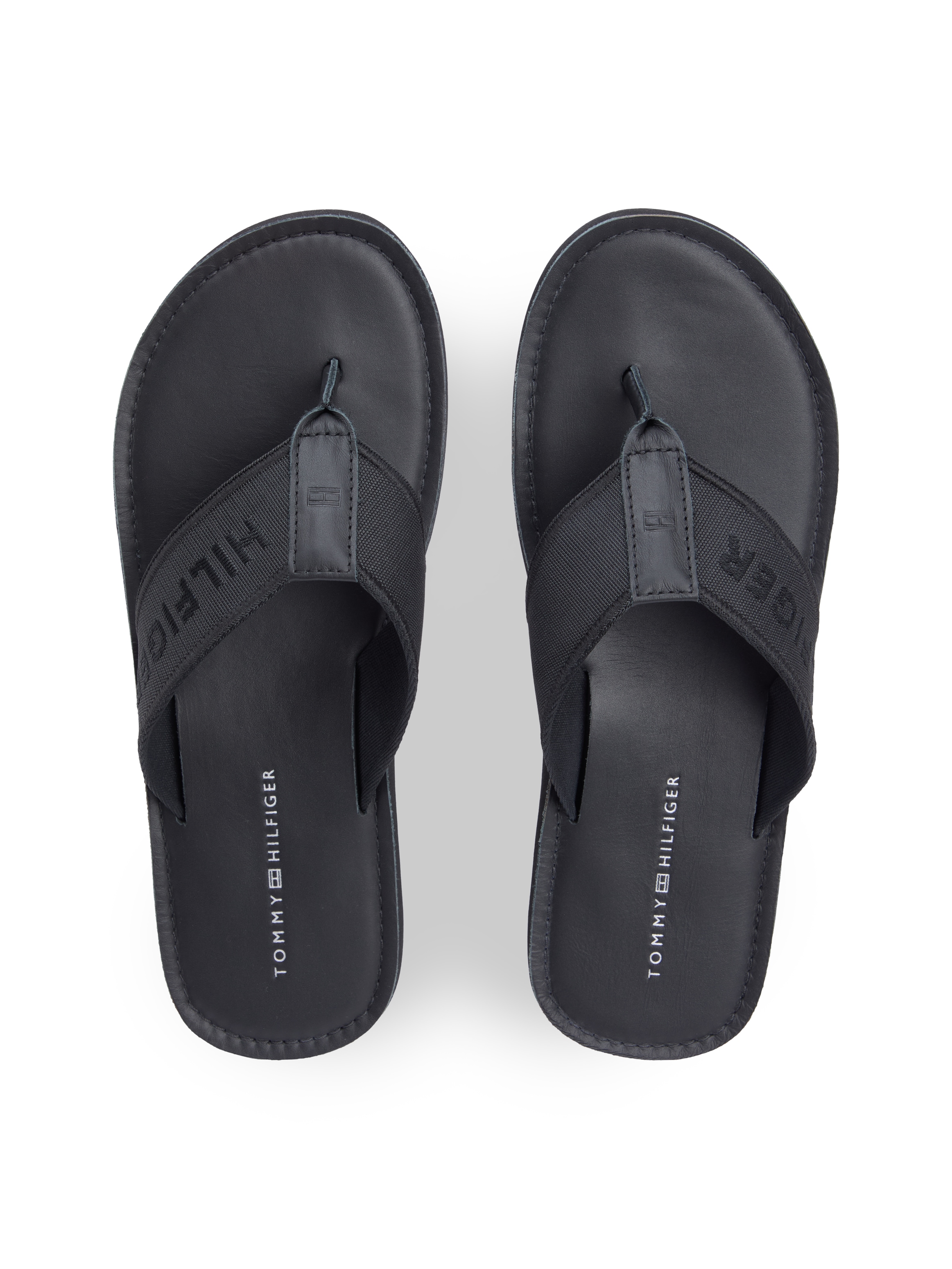 Tommy Hilfiger Séparateur d'orteils »HILFIGER LEATHER BEACH SANDAL«  chaussure d'été, plate avec broderie logo tendance