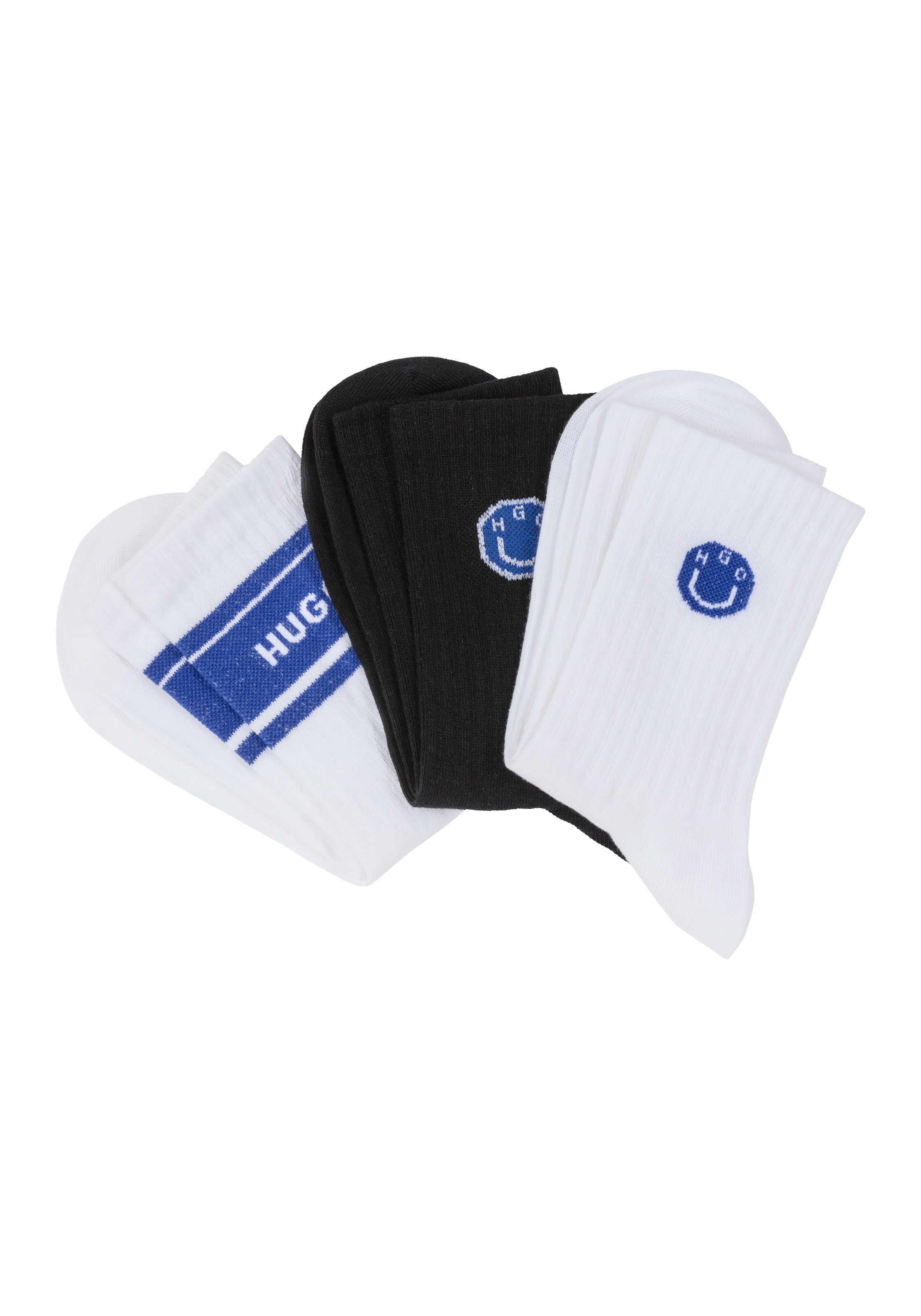 Image of HUGO Freizeitsocken "3P QS BLUE DES CC W" 3 Paar tlg. mit kontrastfarbener Stickerei