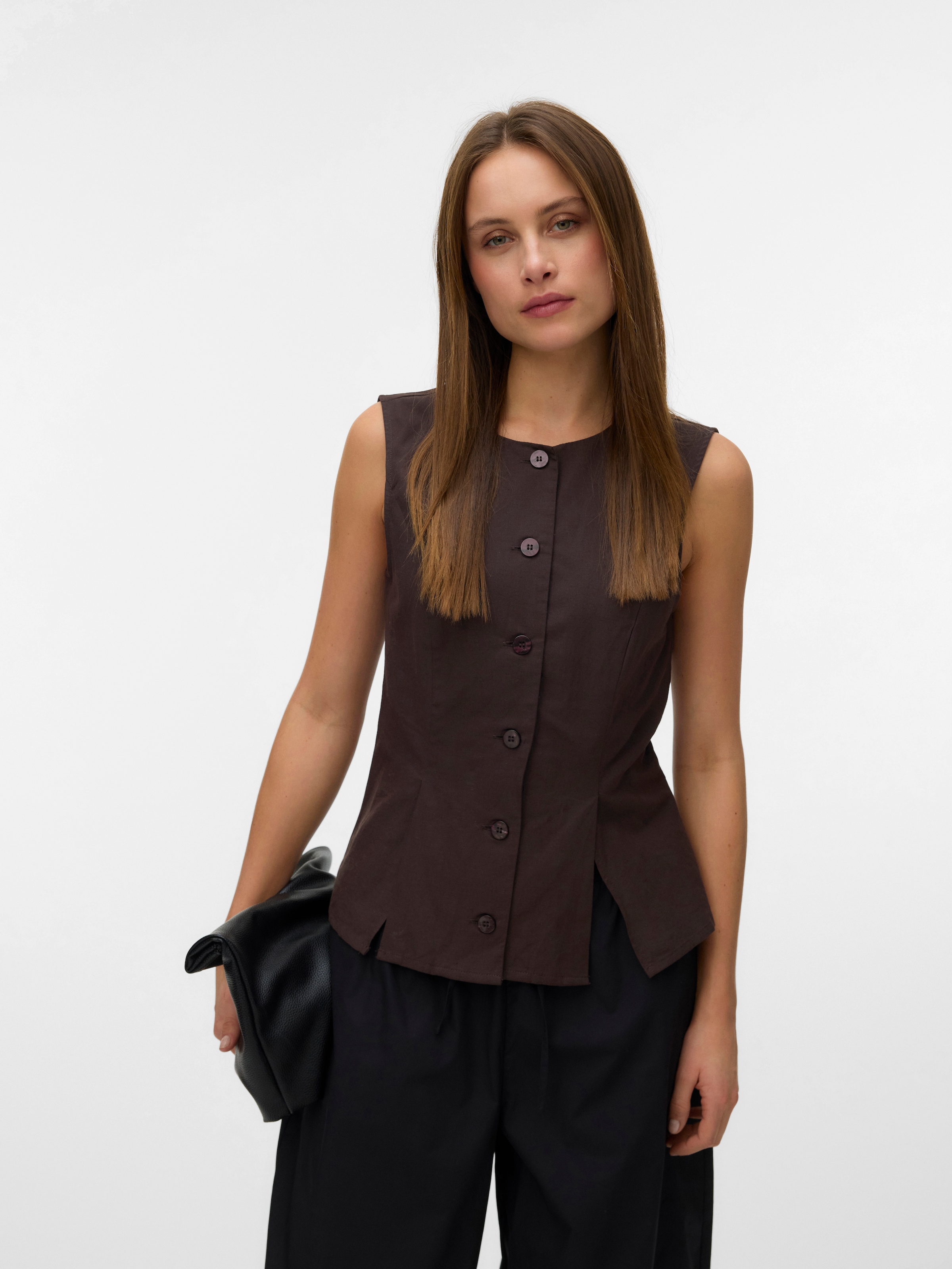 Image of Vero Moda Anzugweste "VMSELMA WAISTCOAT WVN NOOS" Baumwollmischung, mit Leinen