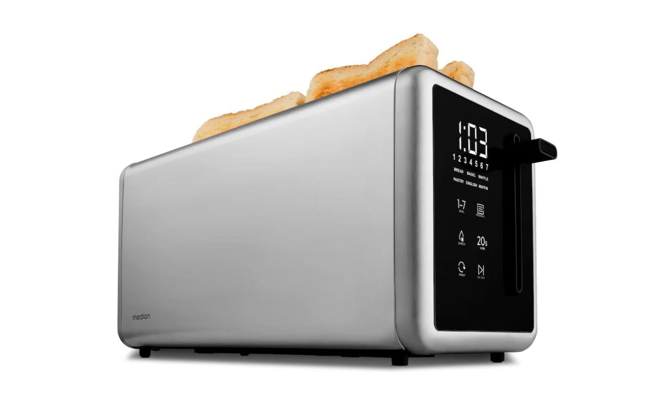 Medion® Grille-pain »Langschlitztoaster, MD12103, LED Sensor-Touch-Display« 2 lange Schlitze für 4 disques 1450 W abnehmbarer Brötchenaufsatz