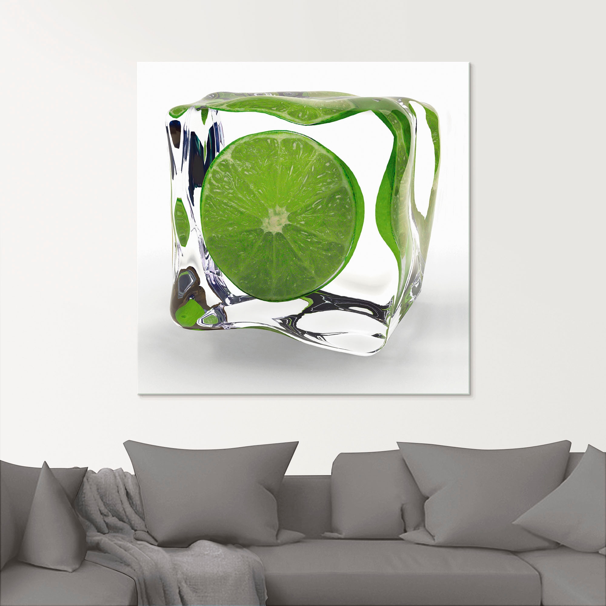 Artland Glasbild »Limette im Eiswürfel«, Lebensmittel, (1 St.), in verschiedenen Grössen