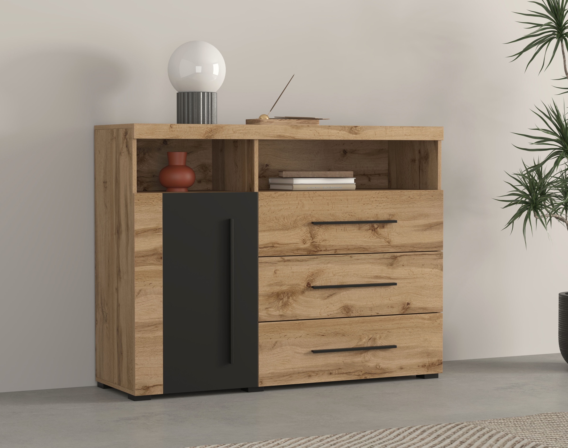 Image of GOODproduct Kommode "Roger,Breite 120cm, moderne Anrichte mit 3 Schubladen" Sideboard mit viel Stauraum, Masse 120x92x38,5 (B/H/T)