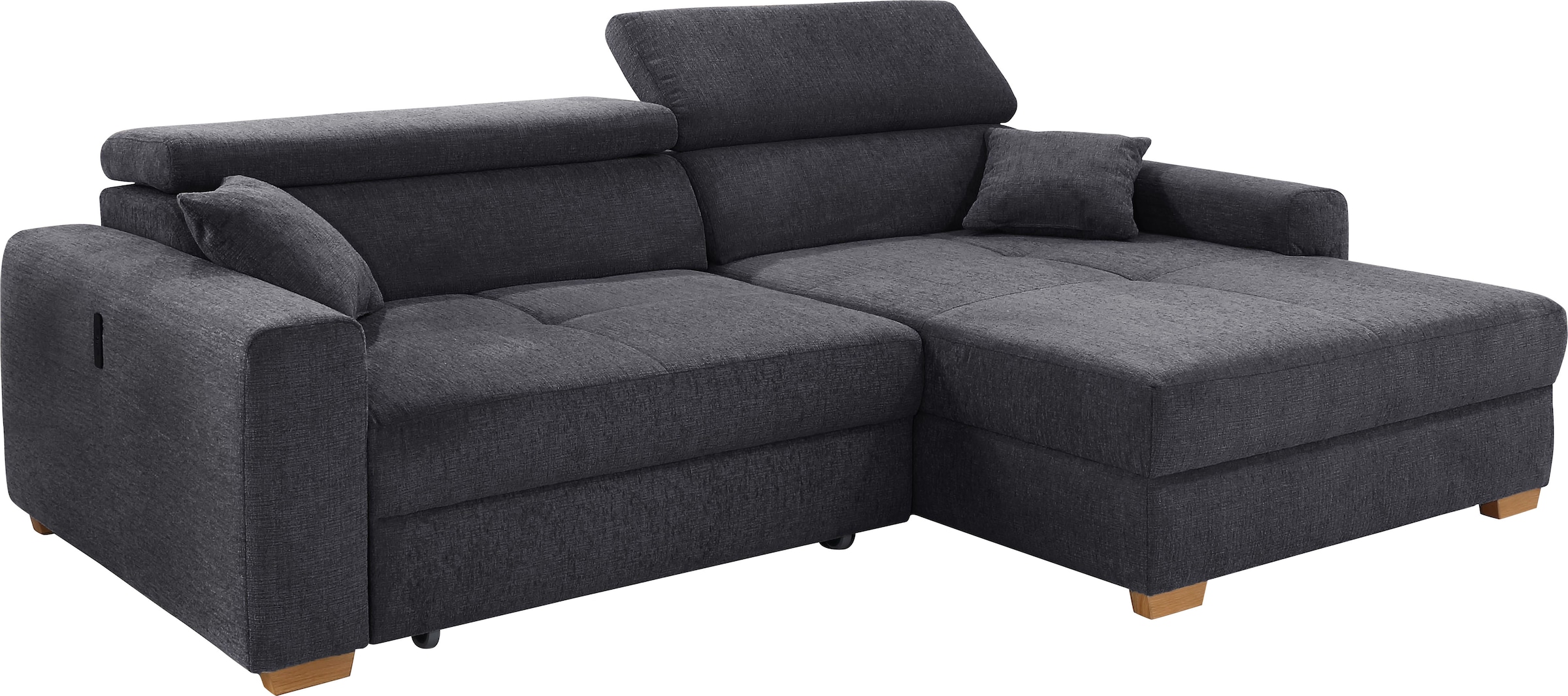 Jockenhöfer Gruppe Ecksofa »Slider L-Form, B: 277 cm, mit 60 cm elektr. Sitztiefenverstellung« 140kg Belastbarkeit, USB-Anschluss, Kopfteilverstellung & Zierkissen