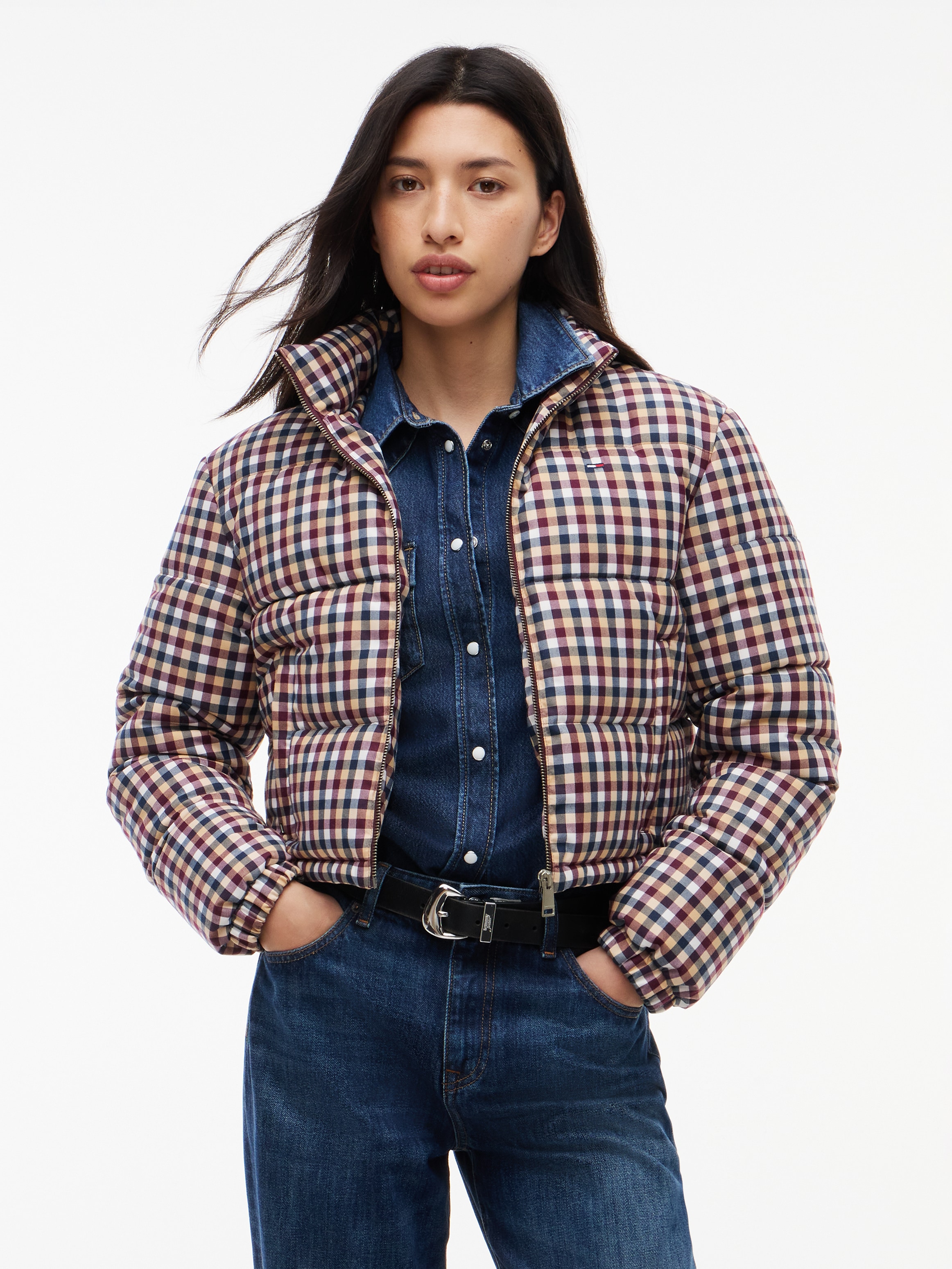 Image of Tommy Jeans Steppjacke "TJW CROP CHECK PUFFER" Kunstfaser