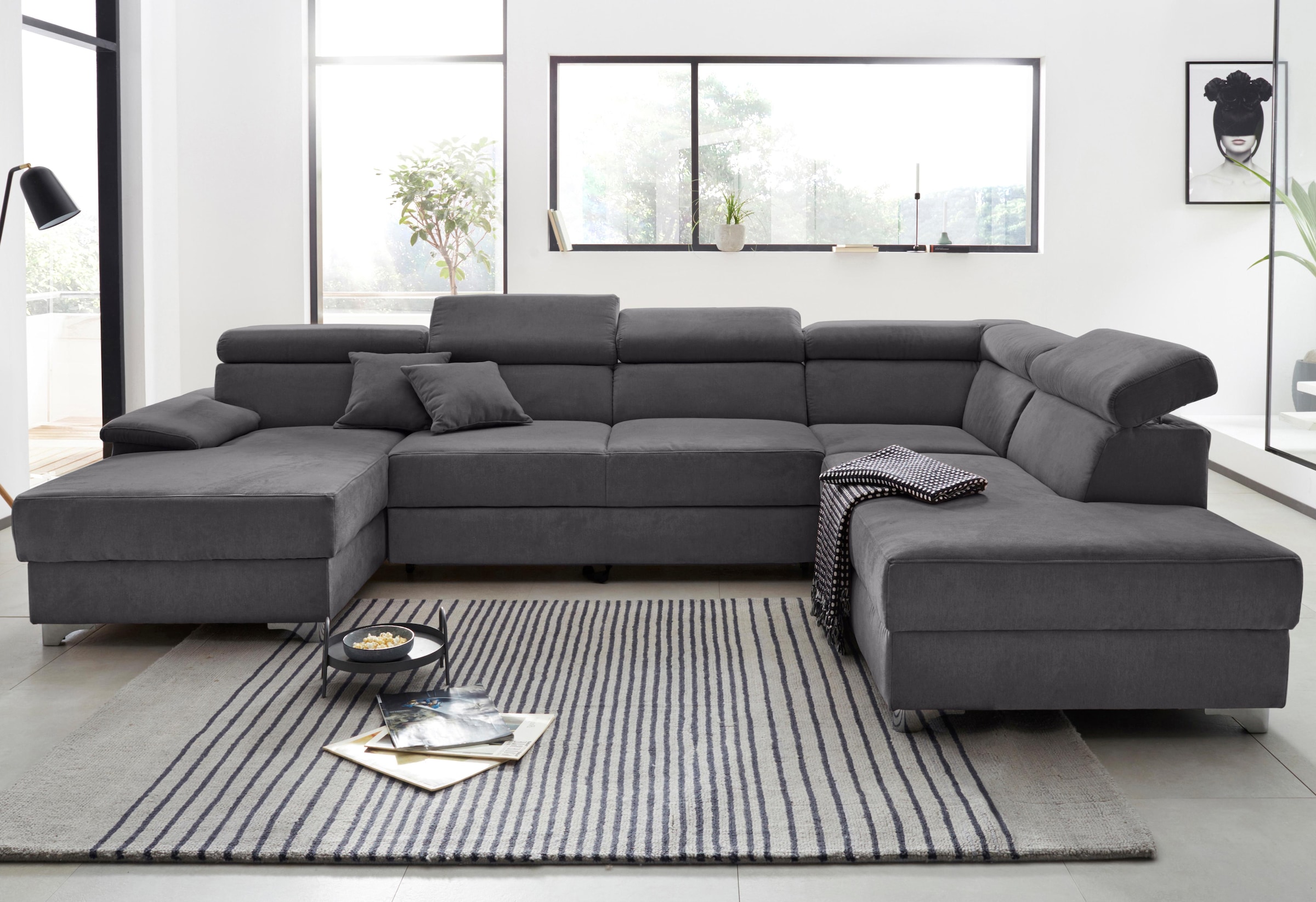 Image of DOMO collection Wohnlandschaft "Mira, inklusive Kopfteilverstellung für mehr Wohlfühlkomfort, U-Form" wahlweise mit Bettfunktion und Bettkasten, elegant und modern