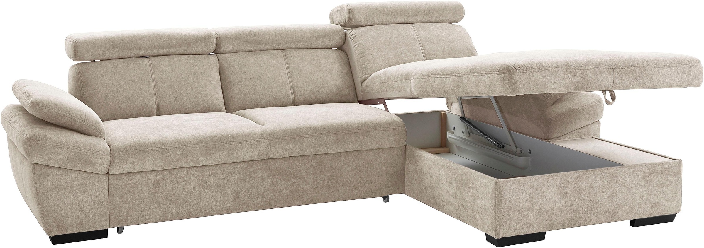 exxpo - sofa fashion Ecksofa »Salerno, inkl. Kopf- und Armteilverstellung, elegant & bequem, L-Form«, wahlweise mit Bettfunktion und Bettkasten, tolle Detailverarbeitung