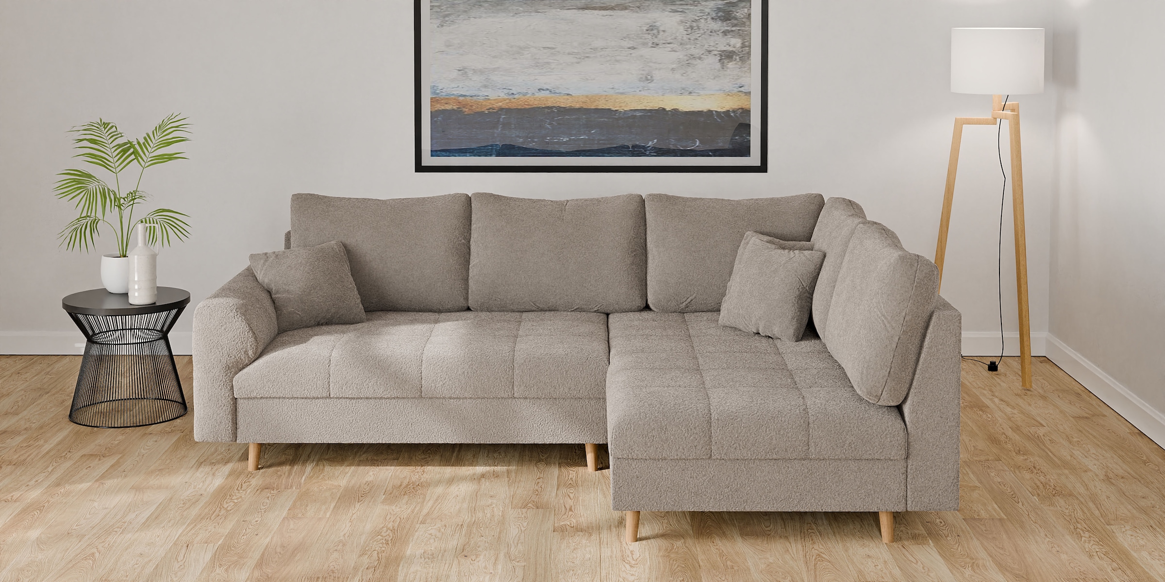 Home affaire Ecksofa »CHARRE L-Form mit Ottomane, Masse B/T/H: 231/161/81 cm«, feine Steppung, lose Rücken- und Zierkissen, auch in Cord und Bouclé