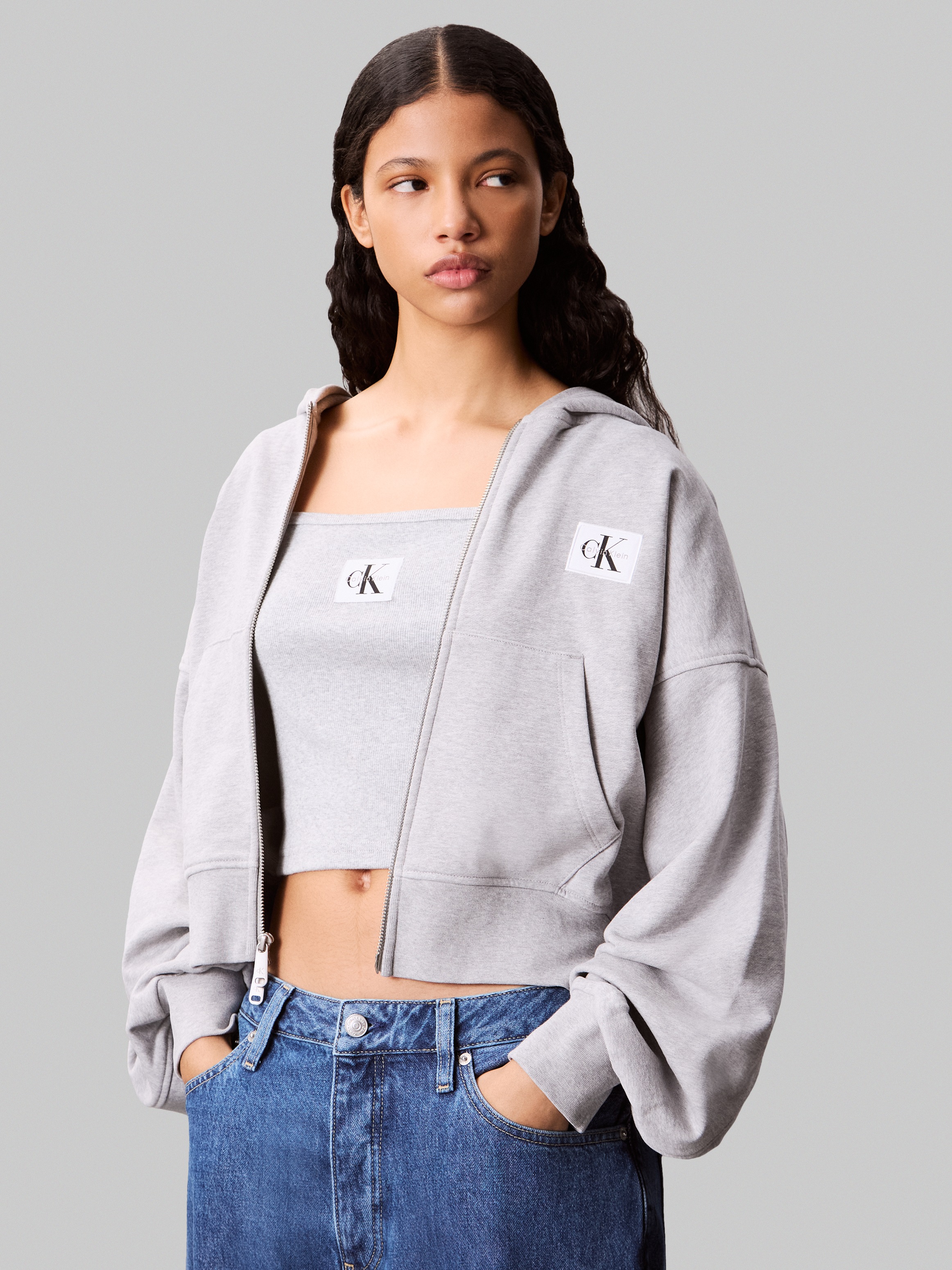 Image of Calvin Klein Jeans Sweatjacke "A- FRNCH TRRY BDG LG" Oversized Fit, mit Kapuze, reine Baumwolle