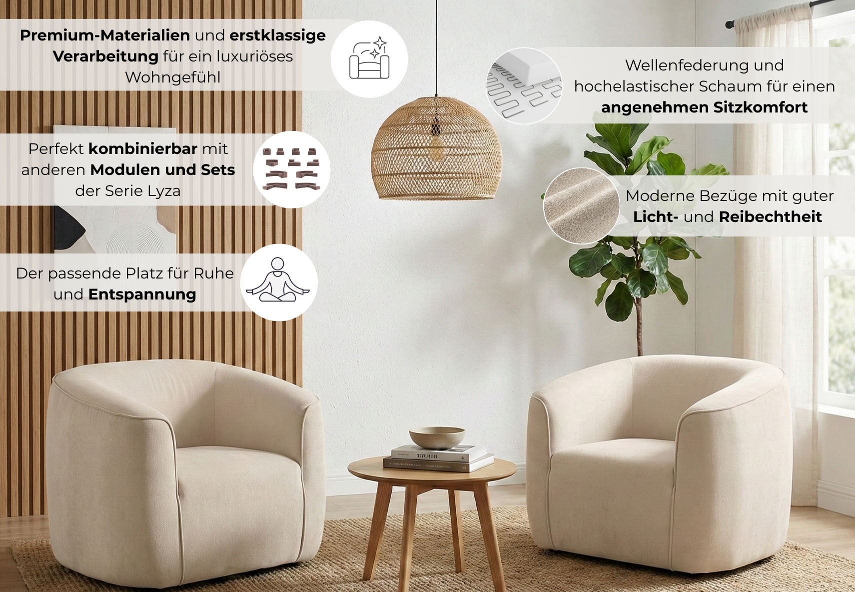 LeGer Home by Lena Gercke Fauteuil »LYZA Relaxsessel, Loungesessel, Masse B/T/H: 113/95/71 cm« organische Form, mit Wellenunterfederung, gemütlich und modern