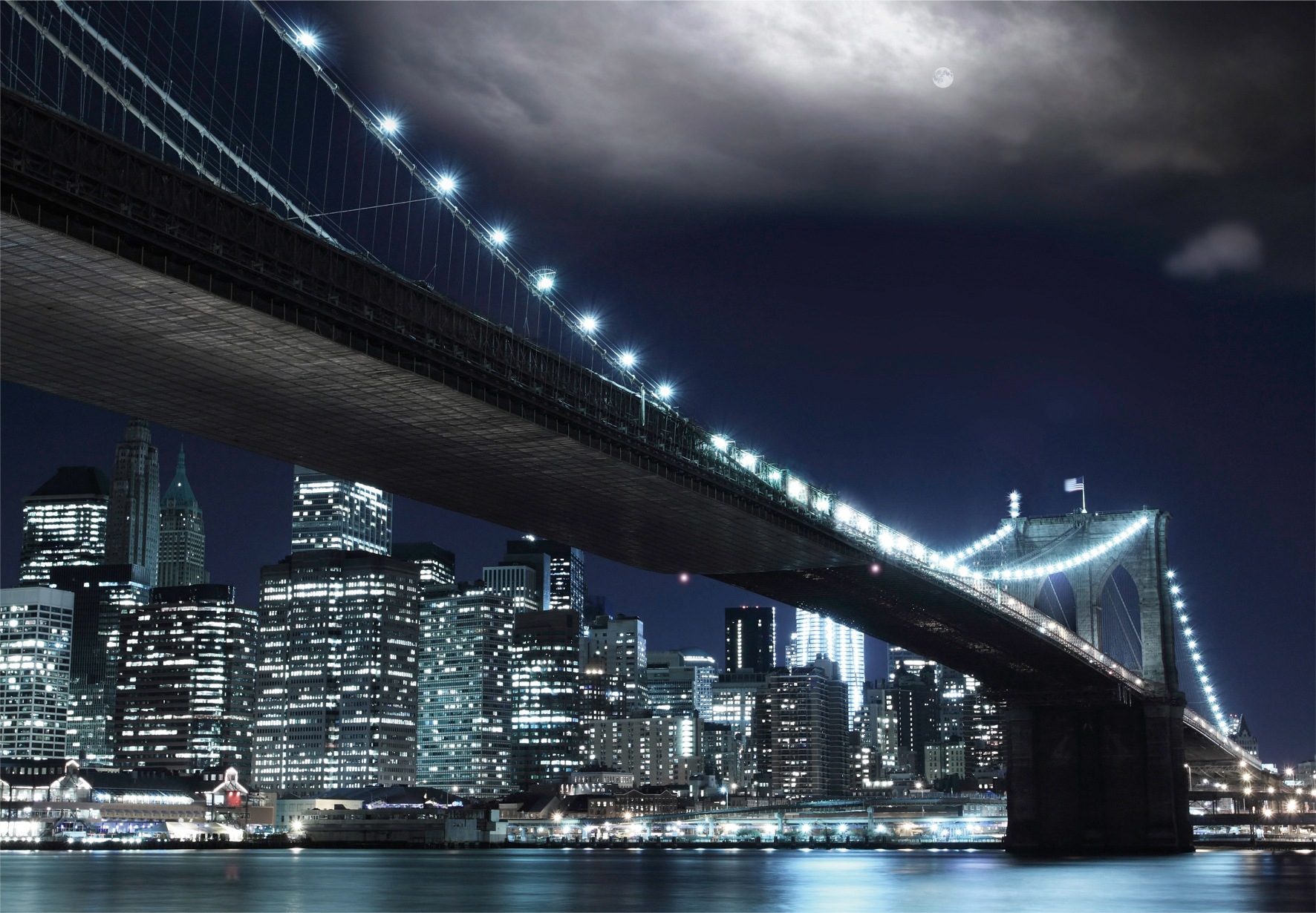 Image of Papermoon Fototapete »Brooklin Bridge by night«, matt, BlueBack, 7 Bahnen, 350 x 260 cm bei Ackermann Versand Schweiz