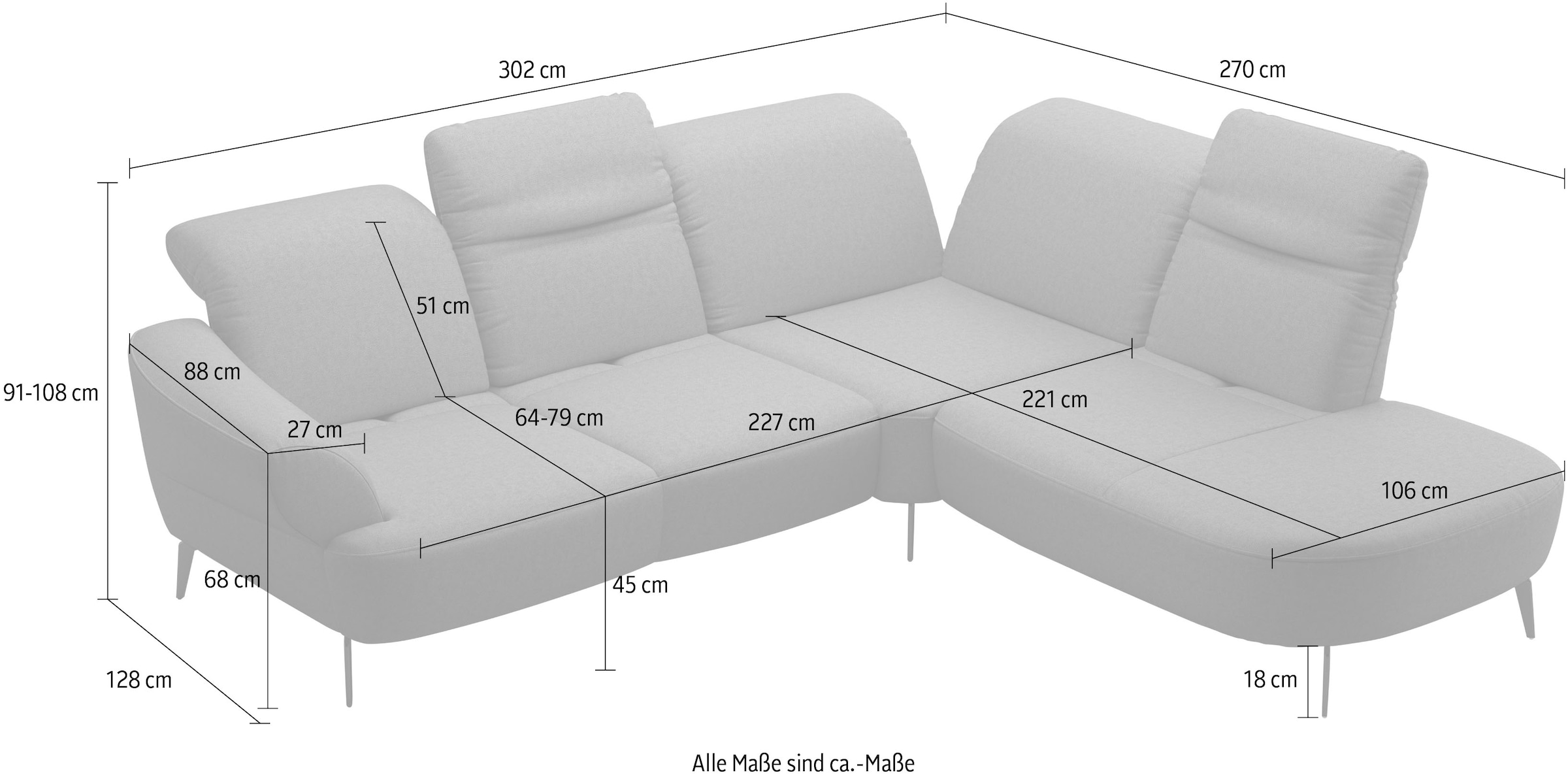 sit&more Ecksofa »Dance, L-Form, inkl. Sitztiefenverstellung«, inkl. Click&Seat, optional mit Kopfteilverstellung