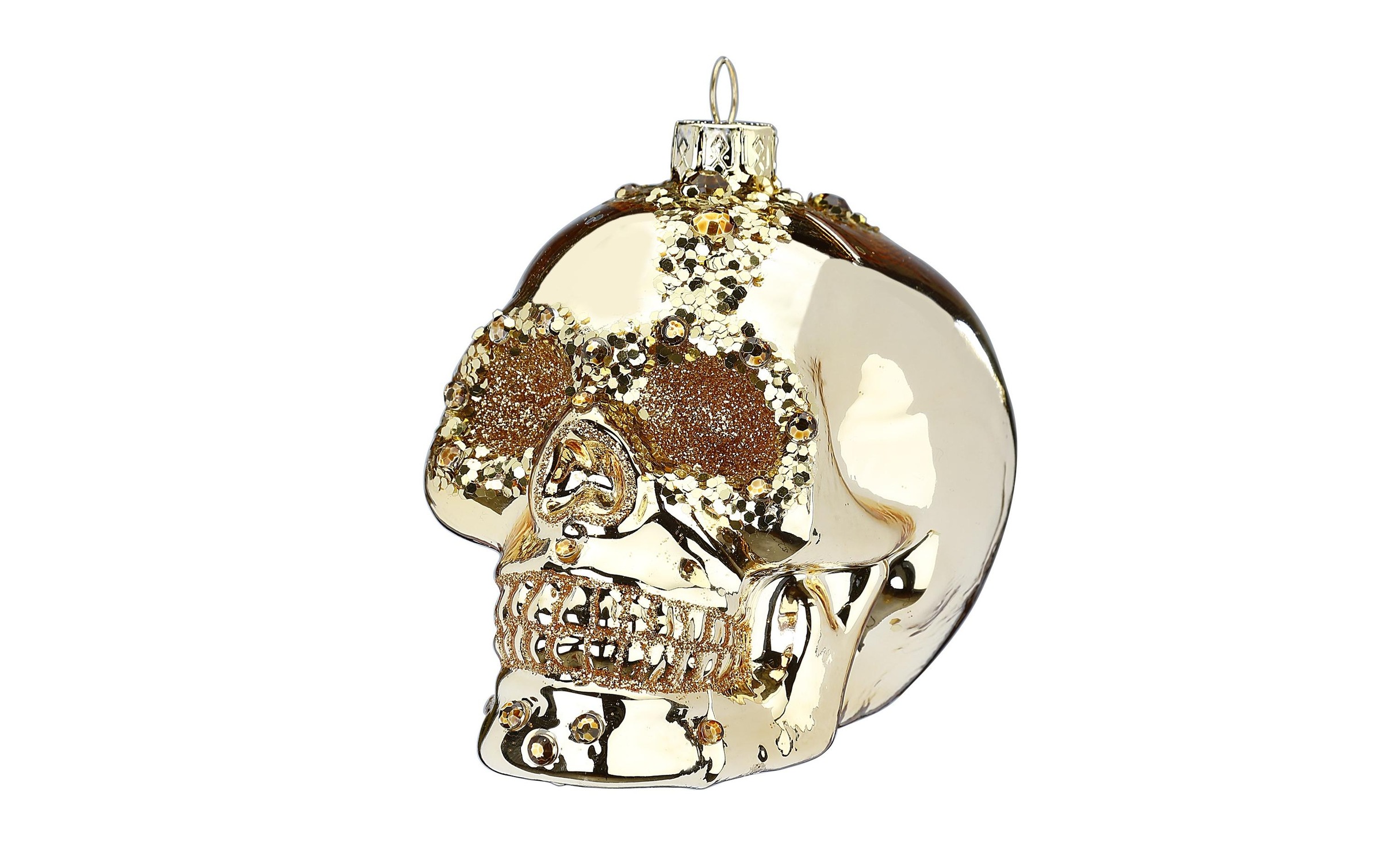 Image of Weihnachtsbaumkugel "Totenkopf 9 cm, 2 Stück, Gold"