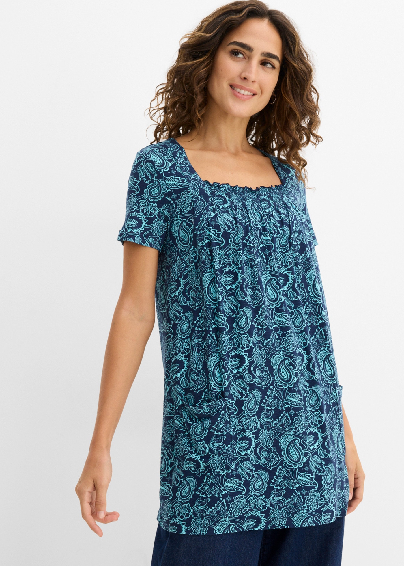 Image of bonprix Tunikashirt mit gerafftem Ausschnitt, in A-Linie, Kurzarm-Design