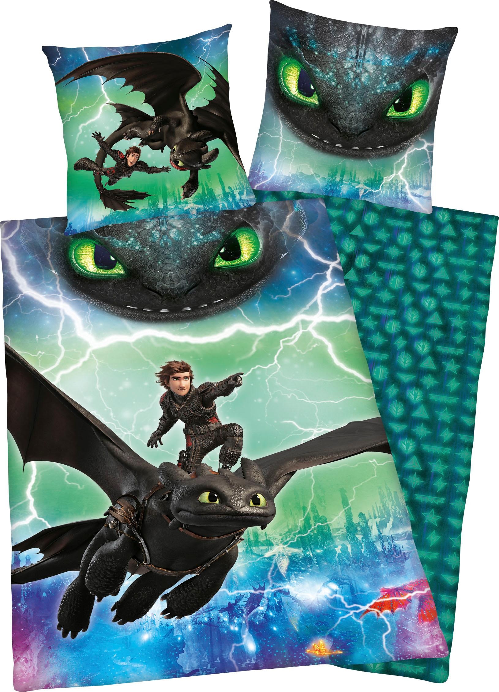 Image of Kinderbettwäsche "Dragons Abenteuer" 2 Stk. mit Glow in the Dark Effekt