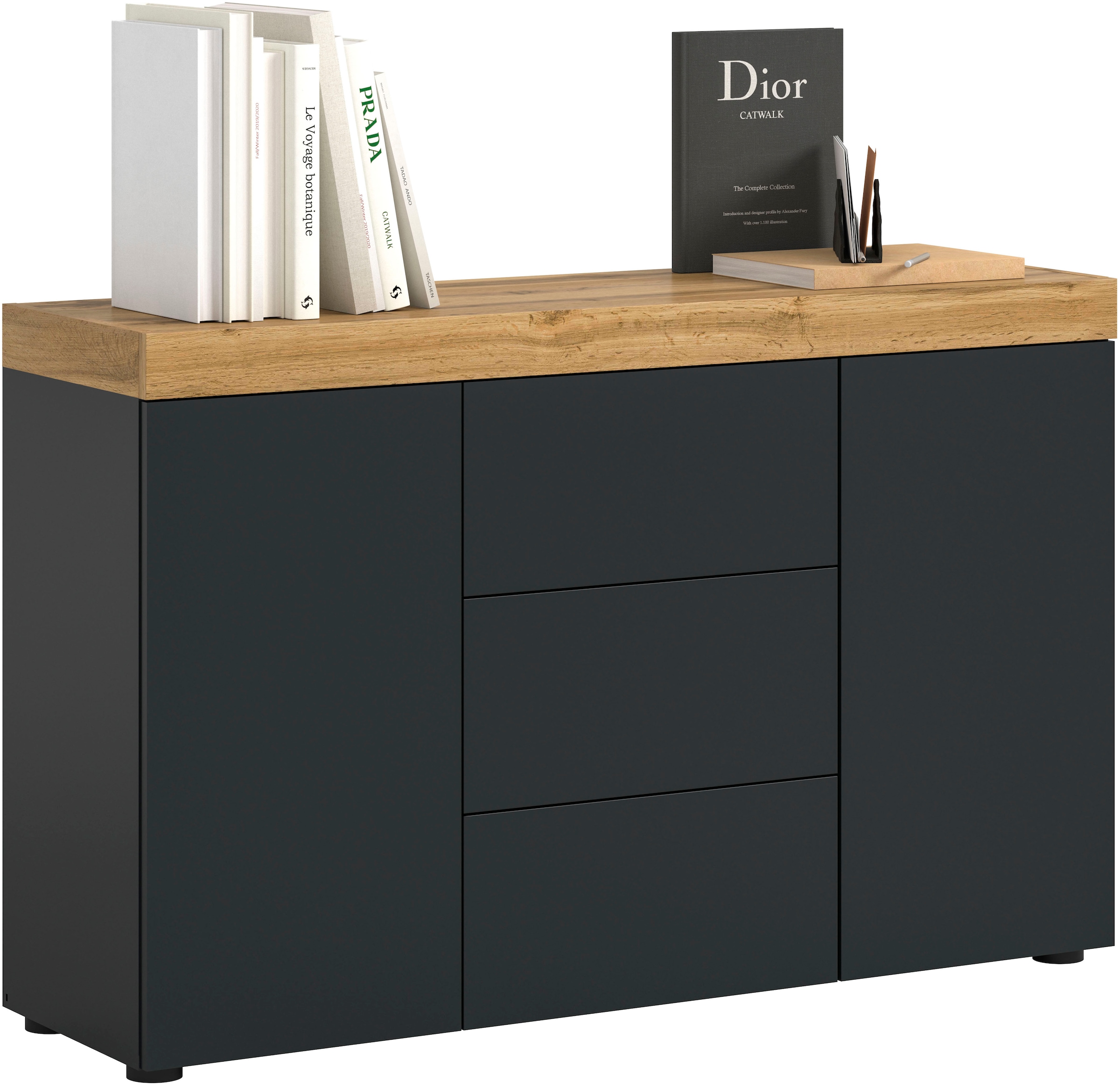 GOODproduct Sideboard »MAMBO, TOPSELLER!, Breite 125cm, 2 Türen, 3 Schubkästen, push-2-open« 2 farbige Ausführung, in verschiedenen Farben erhältlich, 1 cuis tlg. Sideboard, Kommode, Wohnzimmer, Flur, Arbeitszimmer