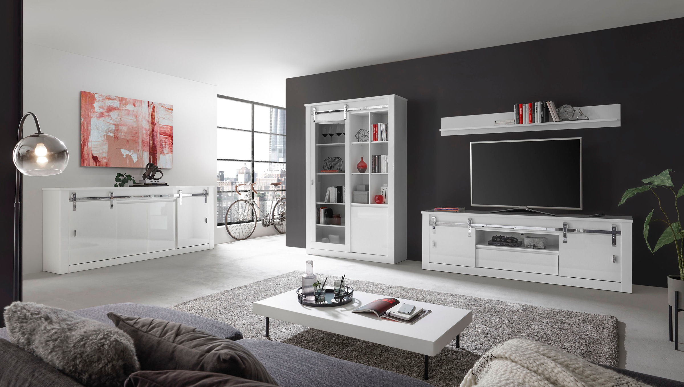 Home affaire Wohnwand »Daytona, moderne Anbauwand, Wohnzimmer-Set in Weiss Hochglanz« Set, 3 Stk. tlg.