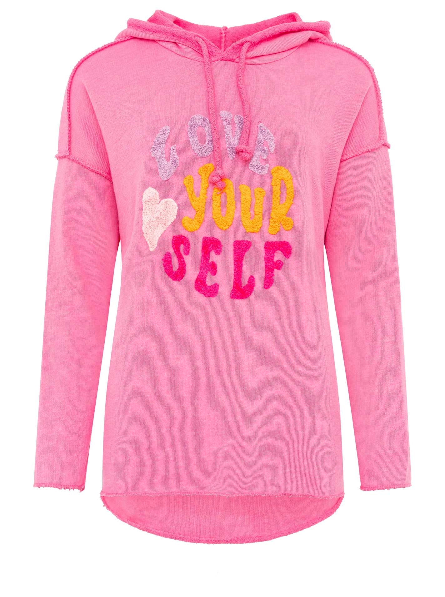 Zwillingsherz Hoodie »"Love Yourself"«, mit Kapuze und Flockprint in frischen Farben