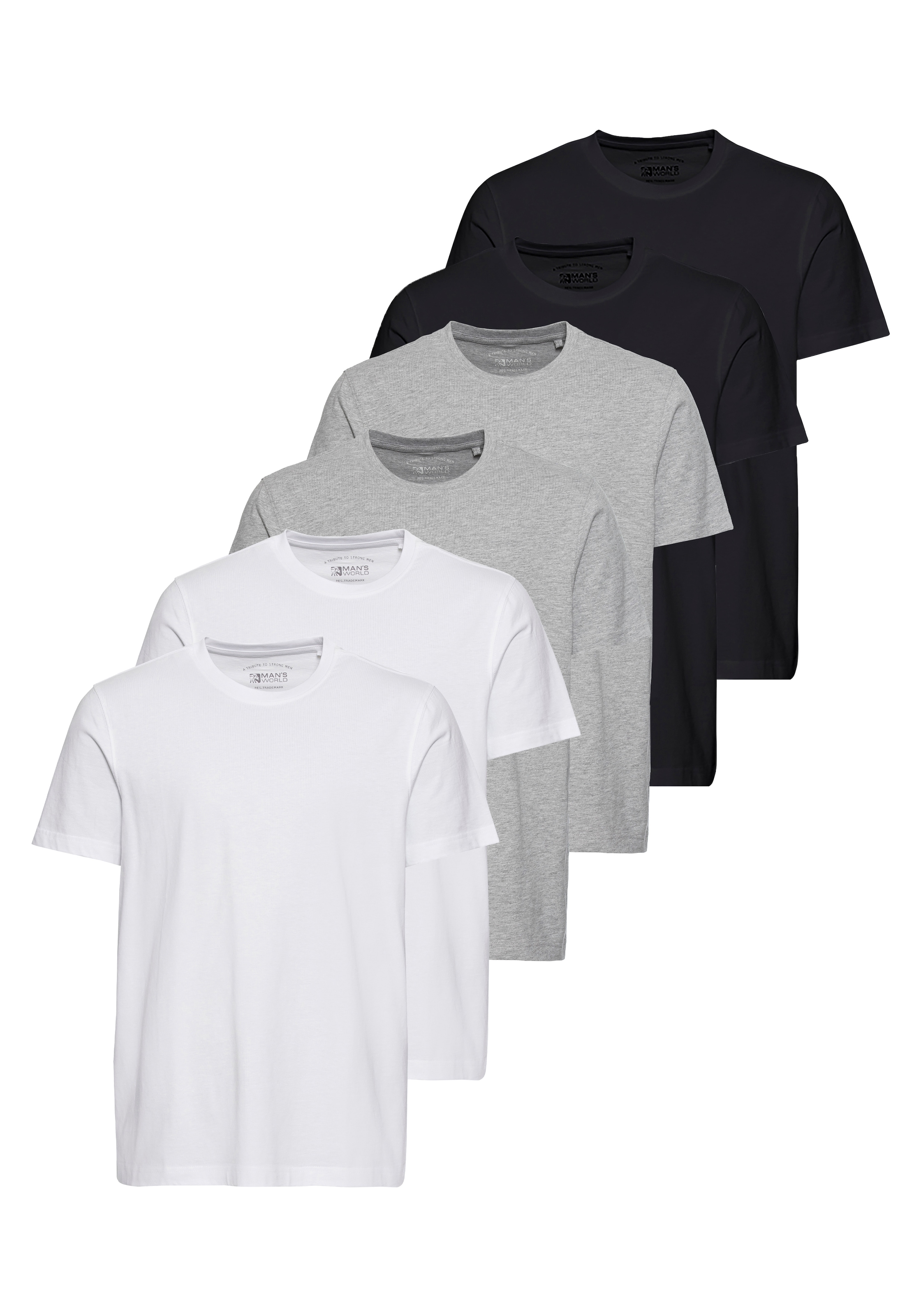 Image of Mans World Rundhalsshirt Packung, 6-er Pack, 6 Stk. Kurzarm, unifarben, Rundhals, aus Baumwolle
