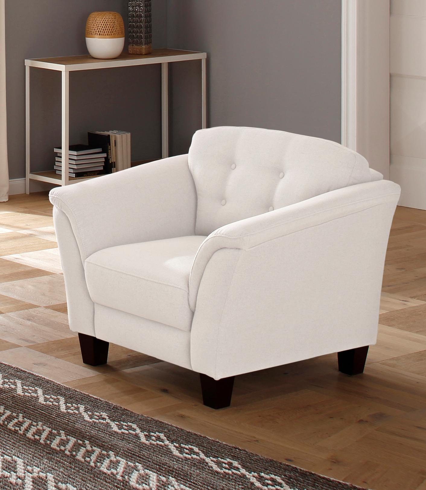 GOODproduct Fauteuil »Trondheim« avec ressorts, capitonnage à boutons au dos, pieds en hêtre