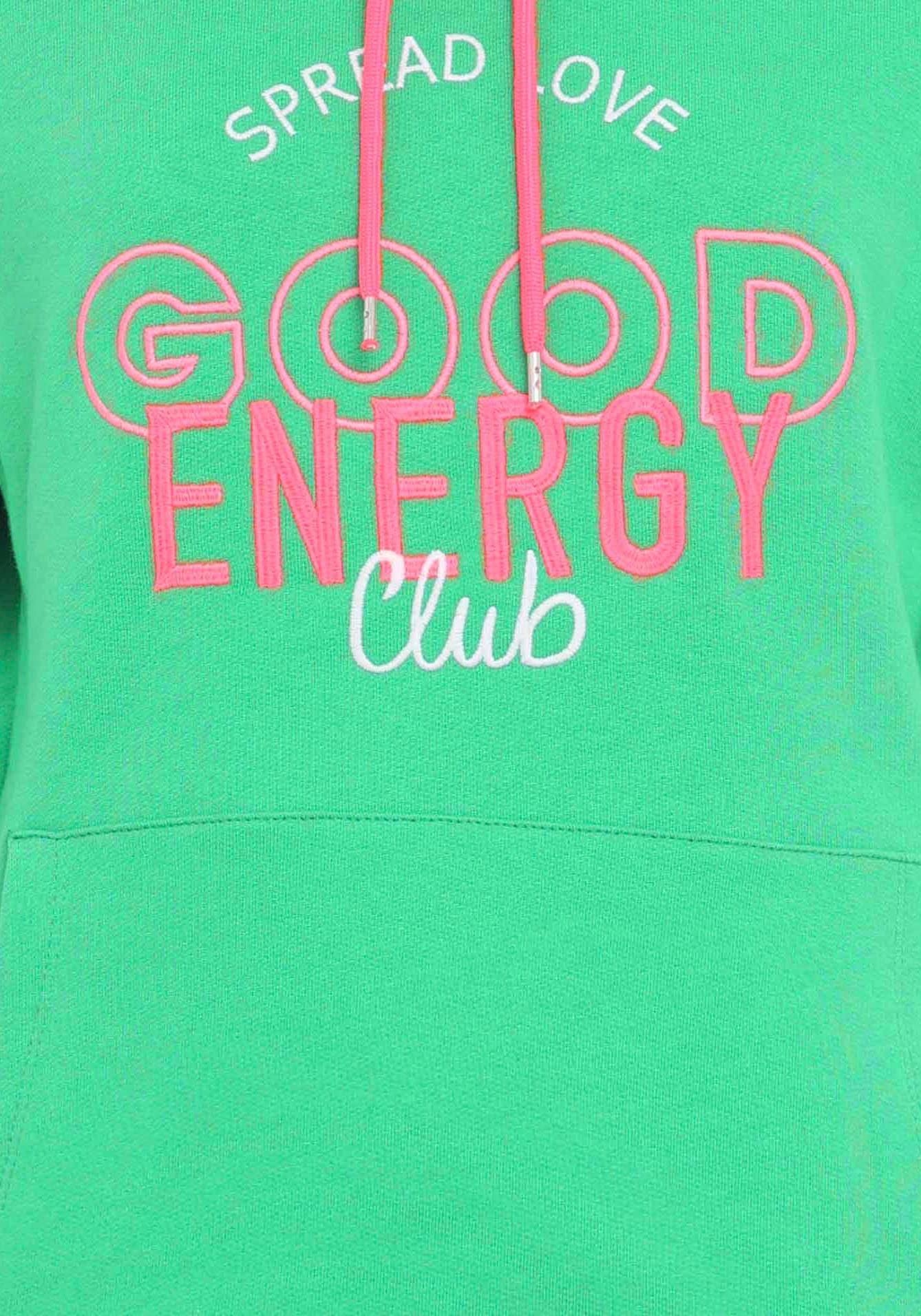 Zwillingsherz Kapuzensweatshirt, mit "Good Energy"-Stickerei und pinken Kordeln