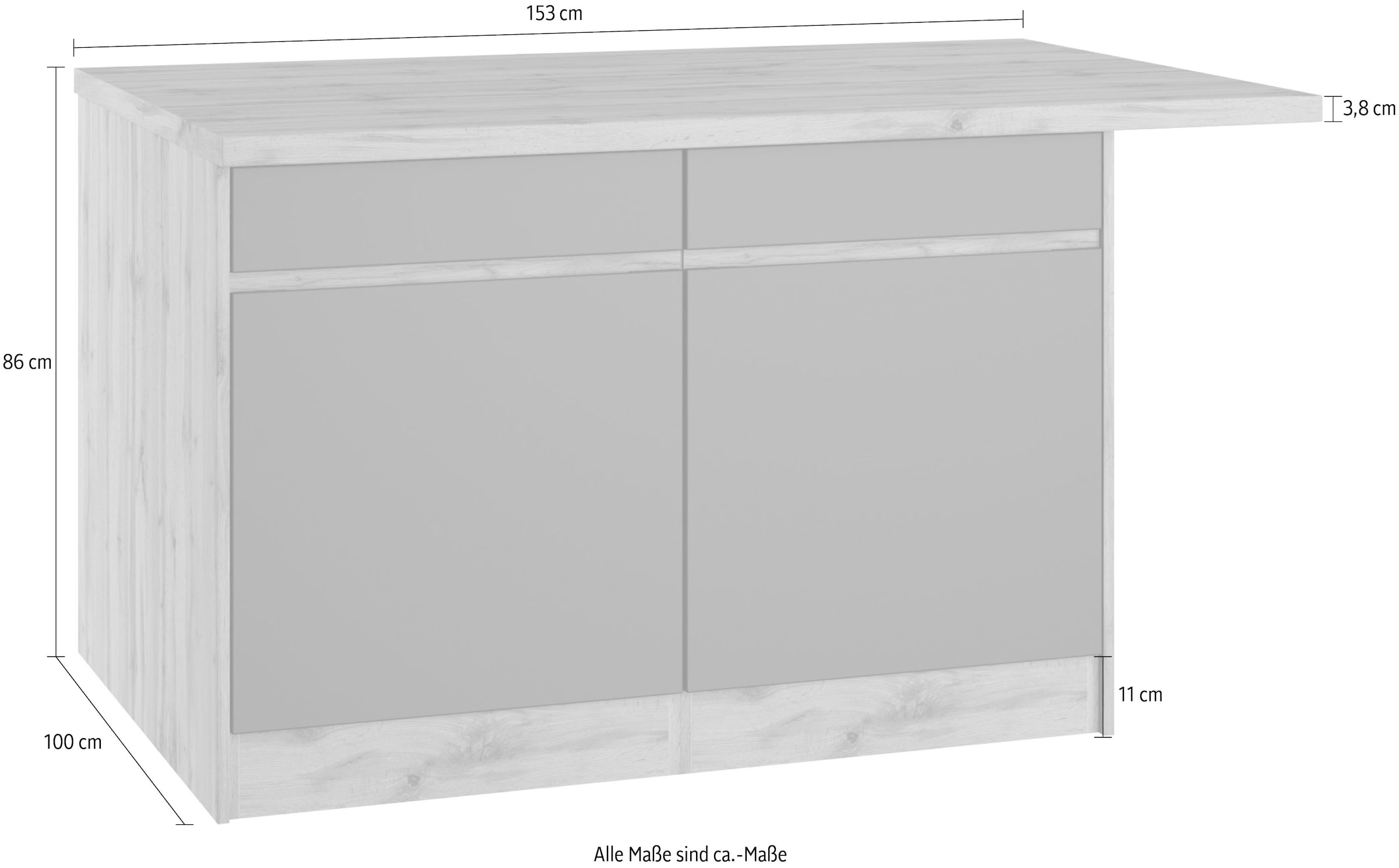 KOCHSTATION Kücheninsel »KS-Riesa« Breite 153 cm, Tiefe 100 cm, MDF-Fronten