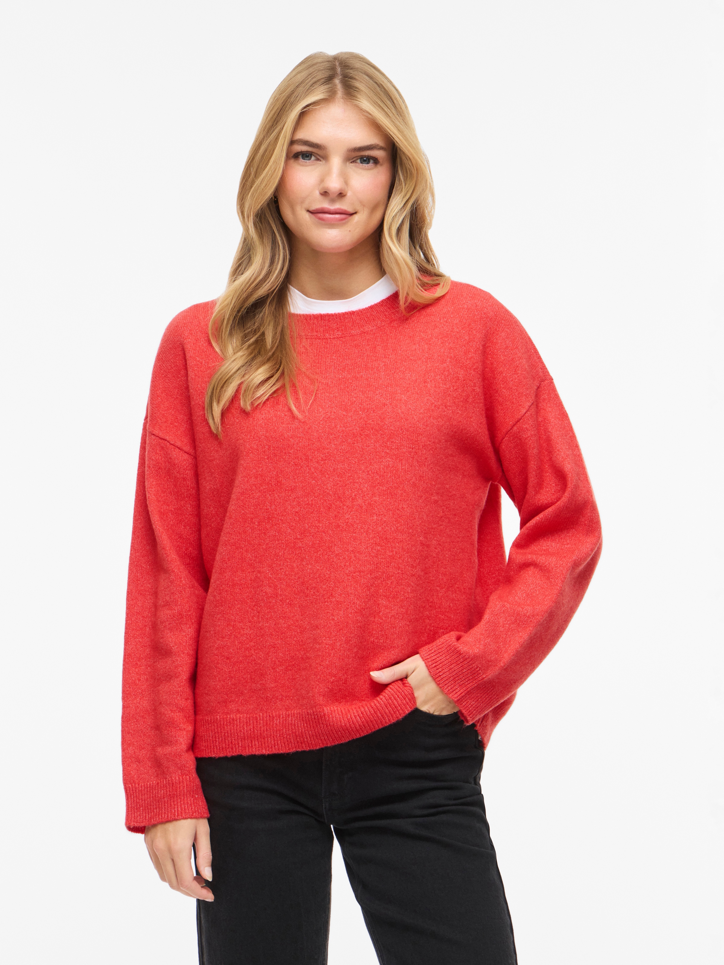 Vila Pull en tricot »VILIGA L/S O-NECK KNIT TOP - NOOS« mélange de matières, coupe décontractée