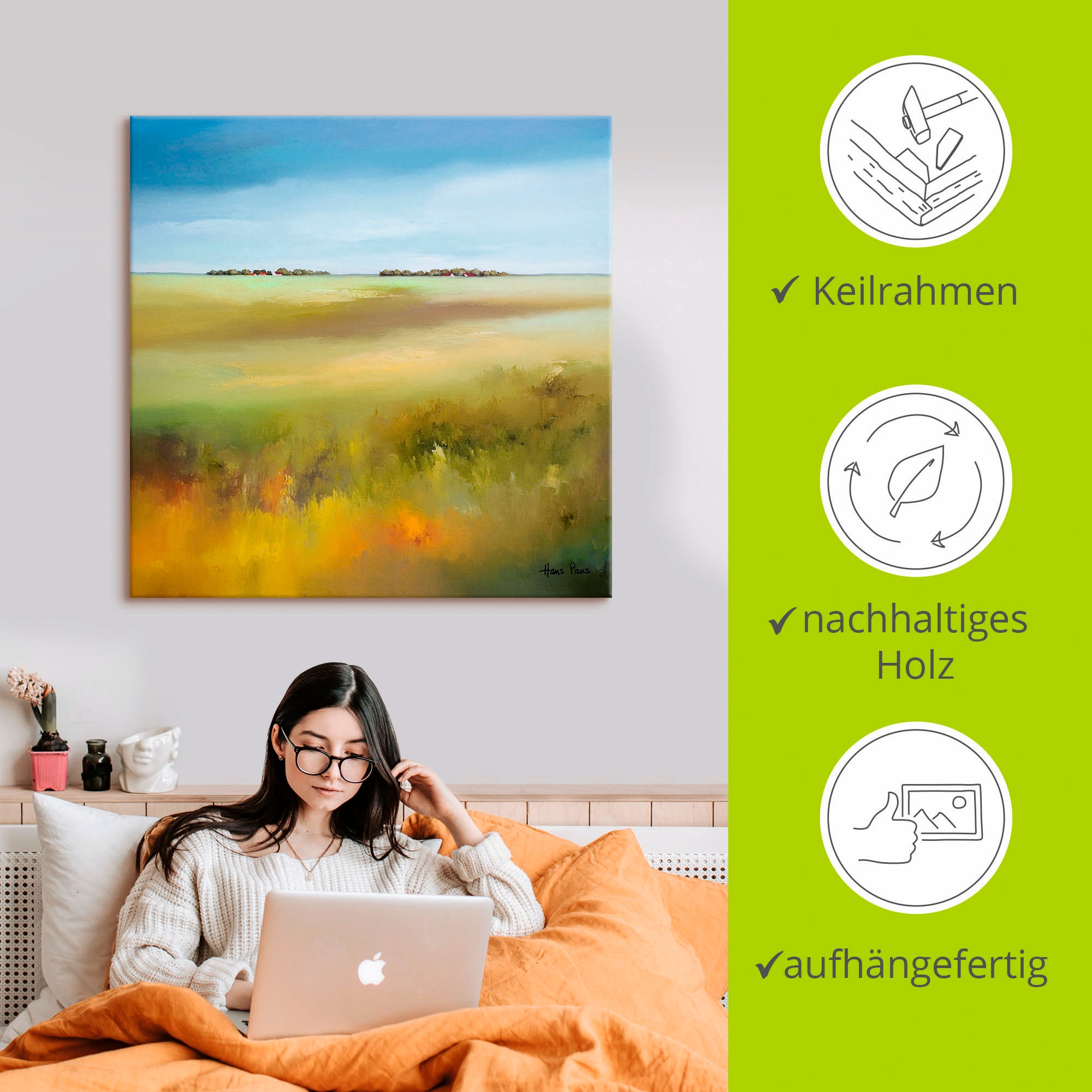 Artland Wandbild »Landschaft I« Felder 1 Stk. tlg. auf Holzrahmen gespannt