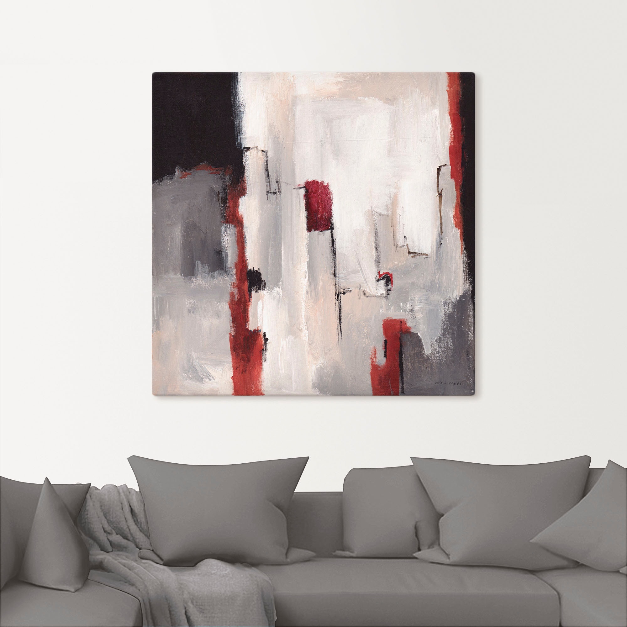 Artland Leinwandbild »Rot an Grau II« Gegenstandslos 1 Stk. tlg. auf Holzrahmen gespannt