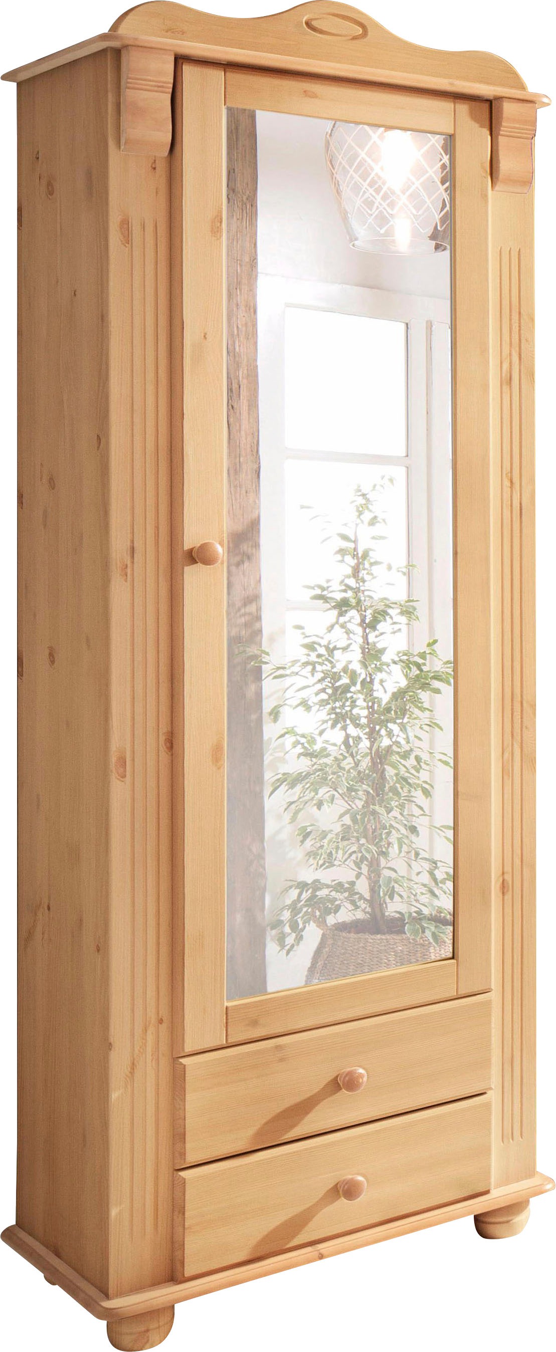 Image of GOODproduct Garderobenschrank "Adele" mit Spiegel, Breite 63 cm, mit 2 Schubladen, aus massiver Kiefer, FSC