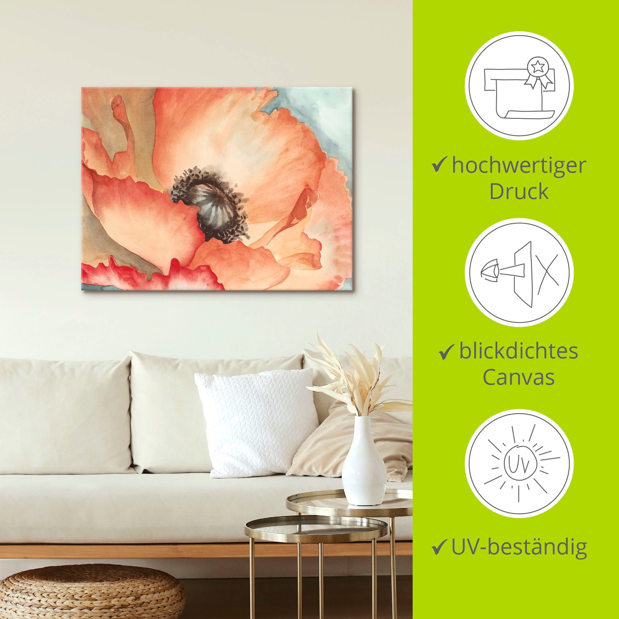 Artland Wandbild »Wasserfarben Mohn II«, Blumen, (1 St.), als Leinwandbild in verschied. Grössen