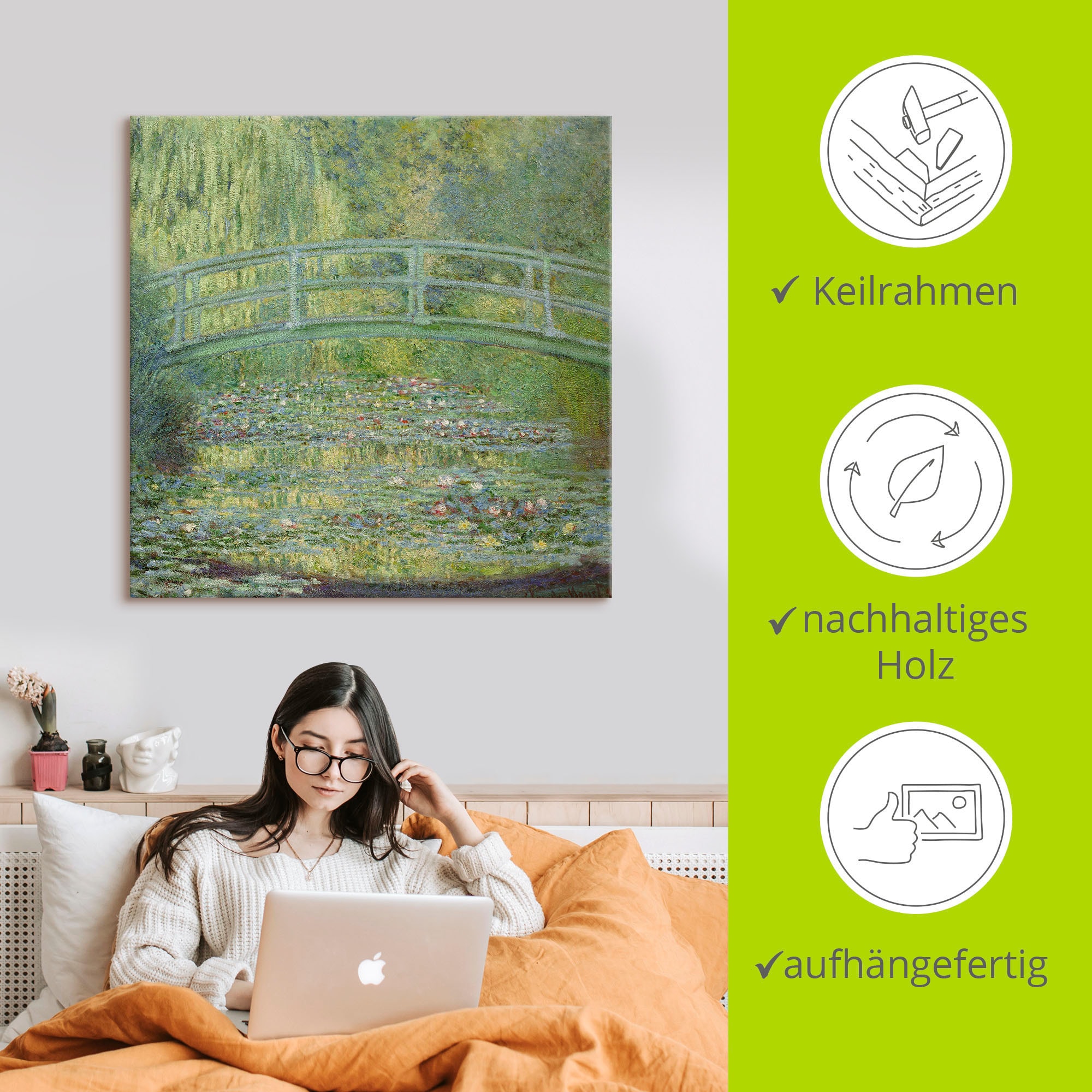 Artland Leinwandbild »Seerosenteich und japanische Brücke.« Gewässer 1 Stk. tlg. auf Holzrahmen gespannt