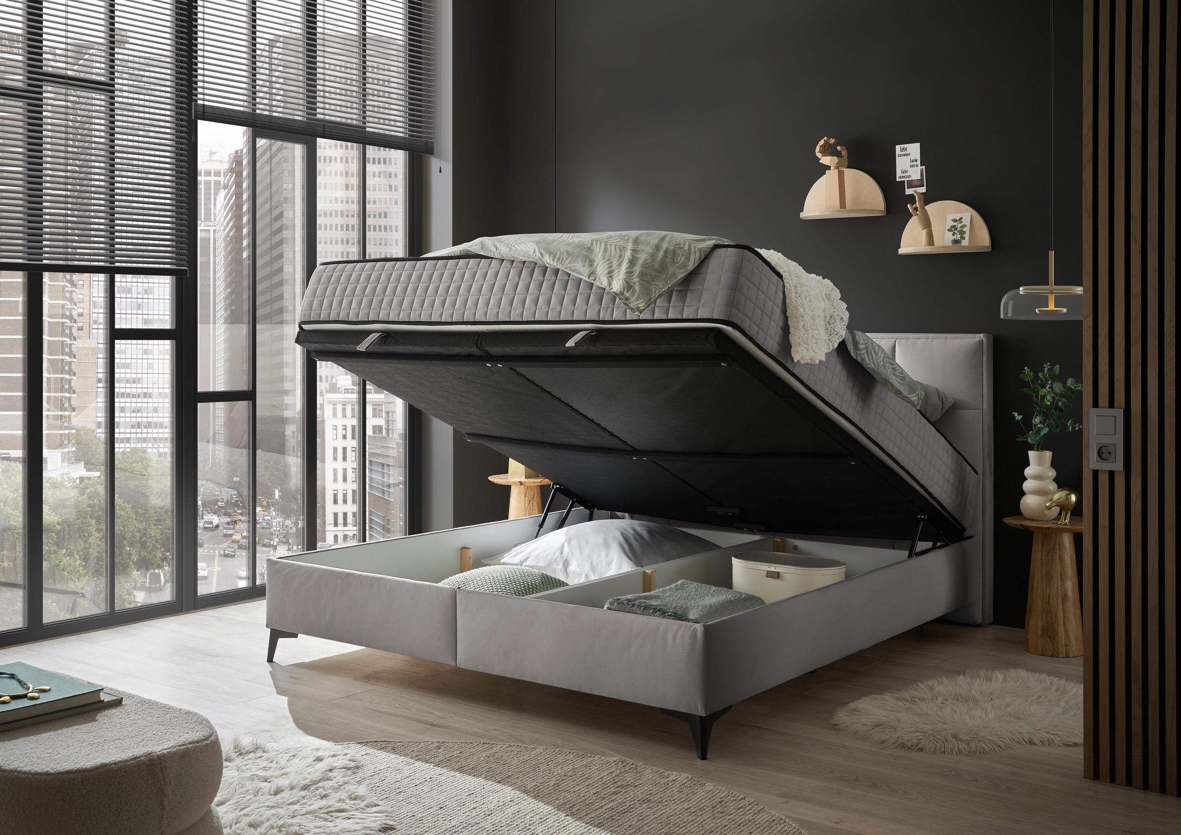 ED EXCITING DESIGN Lit de boxe »Monroe inkl. Bettkasten, erhältlich in den Breiten 160cm & 180cm« Duo-Matratze - feste Seite mit Kokosmatte