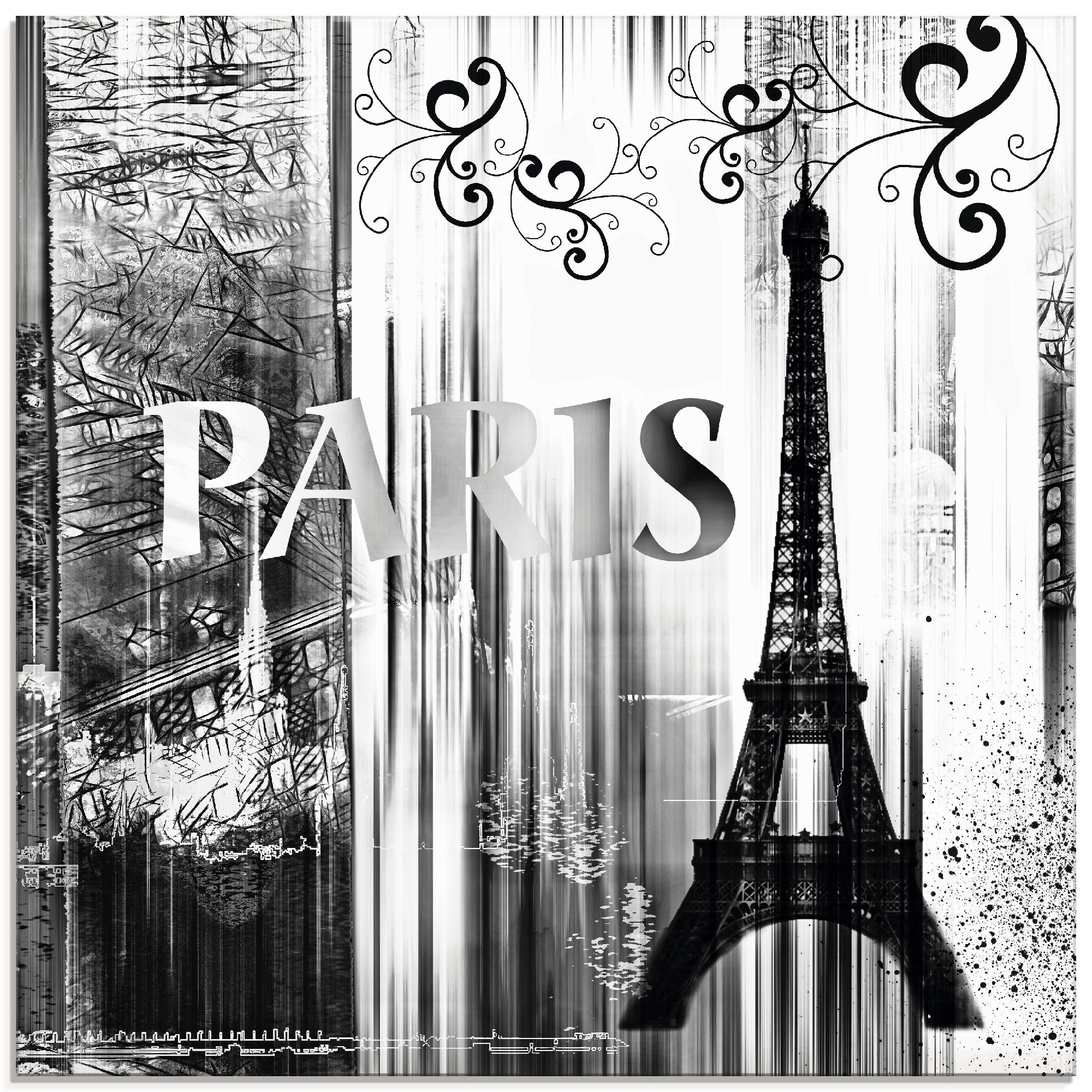 Image of Artland Glasbild "Paris Weltstadt - Abstrakte Collage 04" Gebäude 1 Stk. tlg. in verschiedenen Grössen