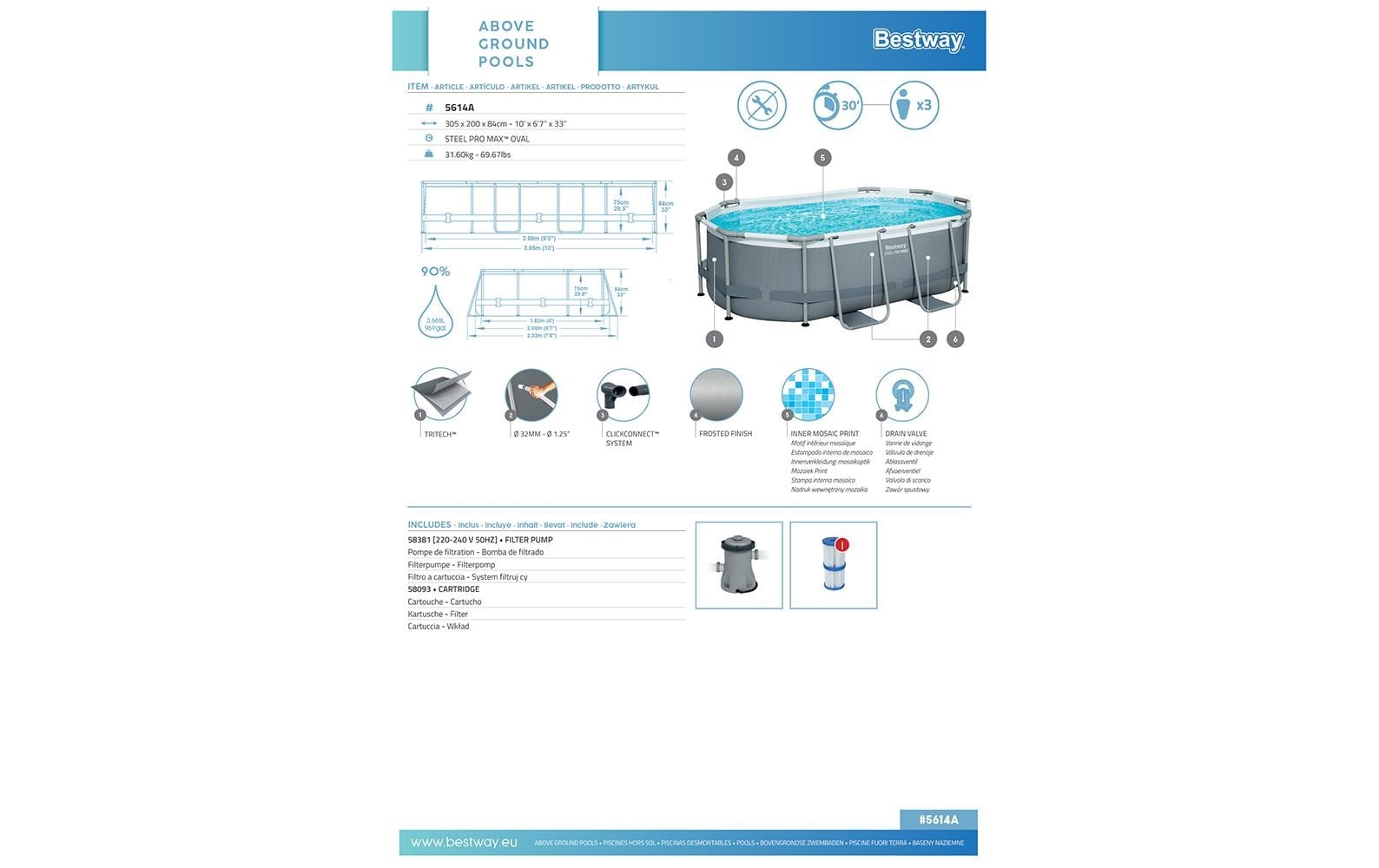 Bestway Pool »mit Filterpumpe Steel Pro Max 305 x 200 x 84 cm«