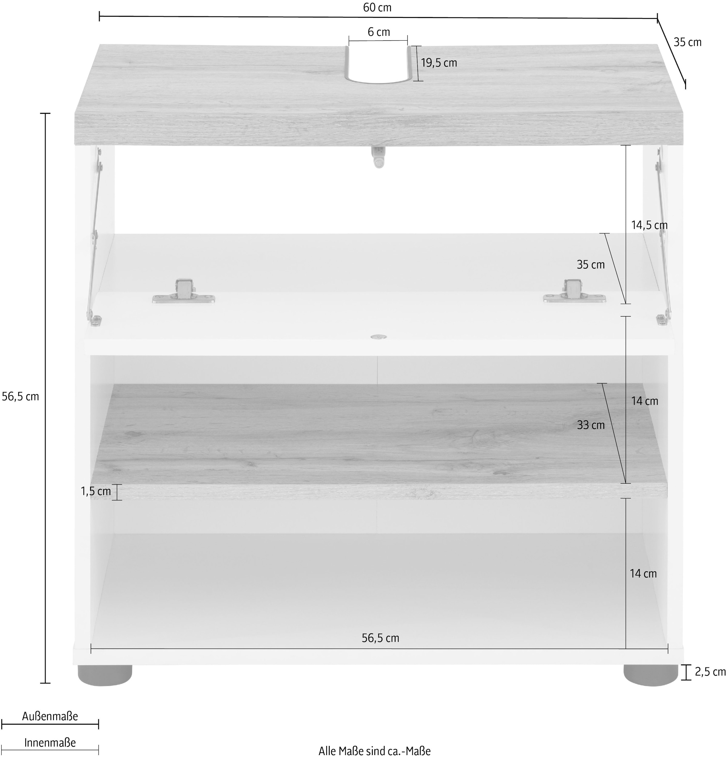 Places of Style Waschbeckenunterschrank »Thessa«, Klappe und Siphonausschnitt, Push-to-open Funktion, BxH: 60 x 56,5 cm