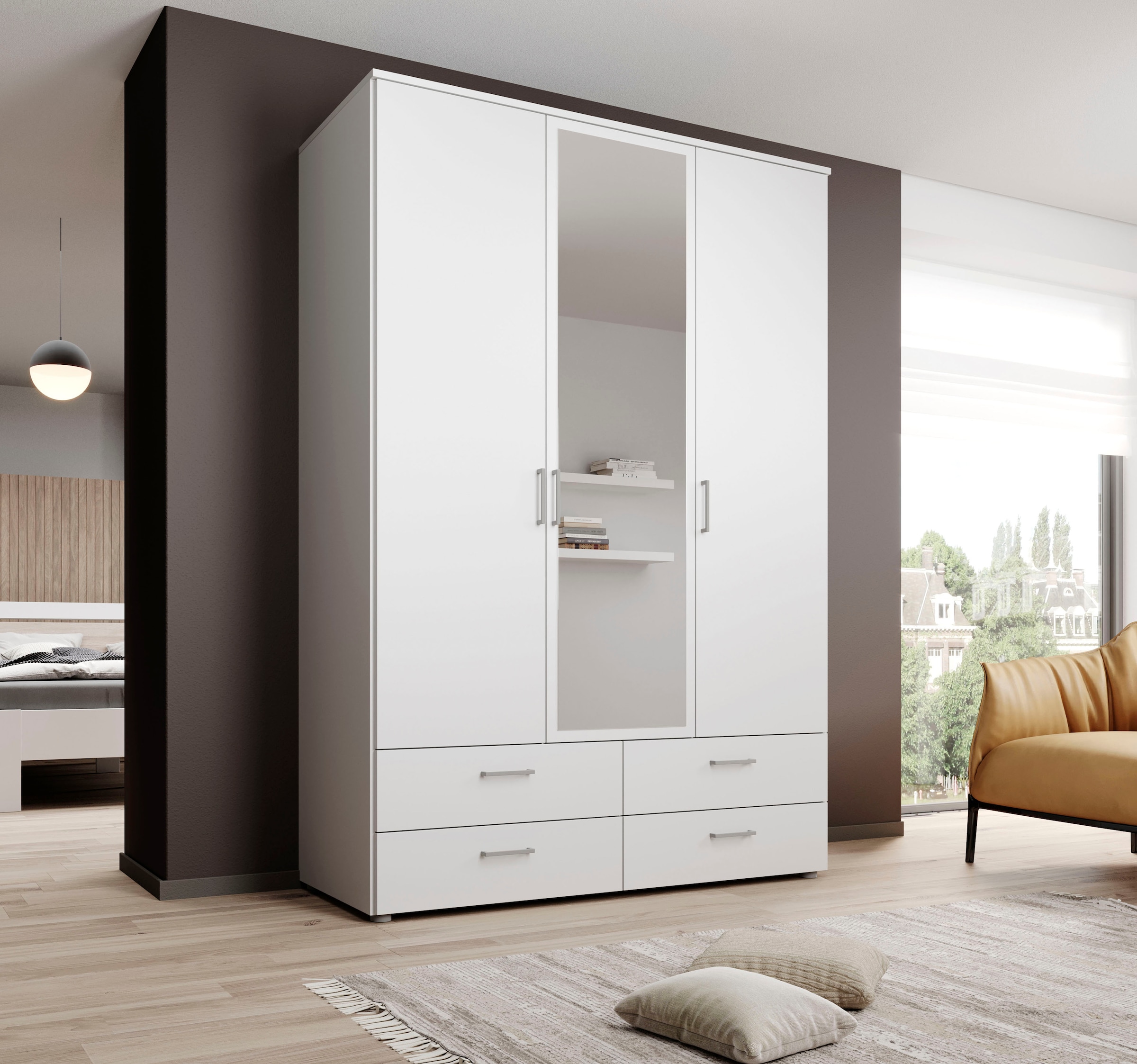 Schlafkontor Drehtürenschrank »Spazio«, weiss, Schlafzimmerschrank mit Spiegel