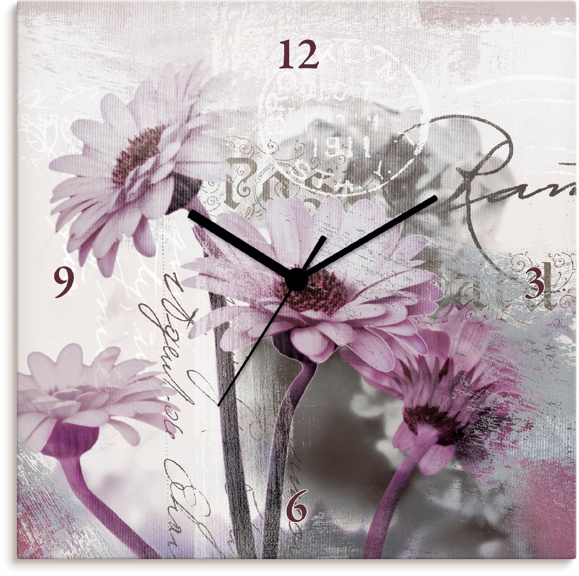 Image of Artland Wanduhr »Fotocollage - Gerberas, lila«, lautlos, ohne Tickgeräusche, nicht tickend, geräuschlos - wählbar: Funkuhr o. Quarzuhr, moderne Uhr für Wohnzimmer, Küche etc. - Stil: modern bei Ackermann Versand Schweiz