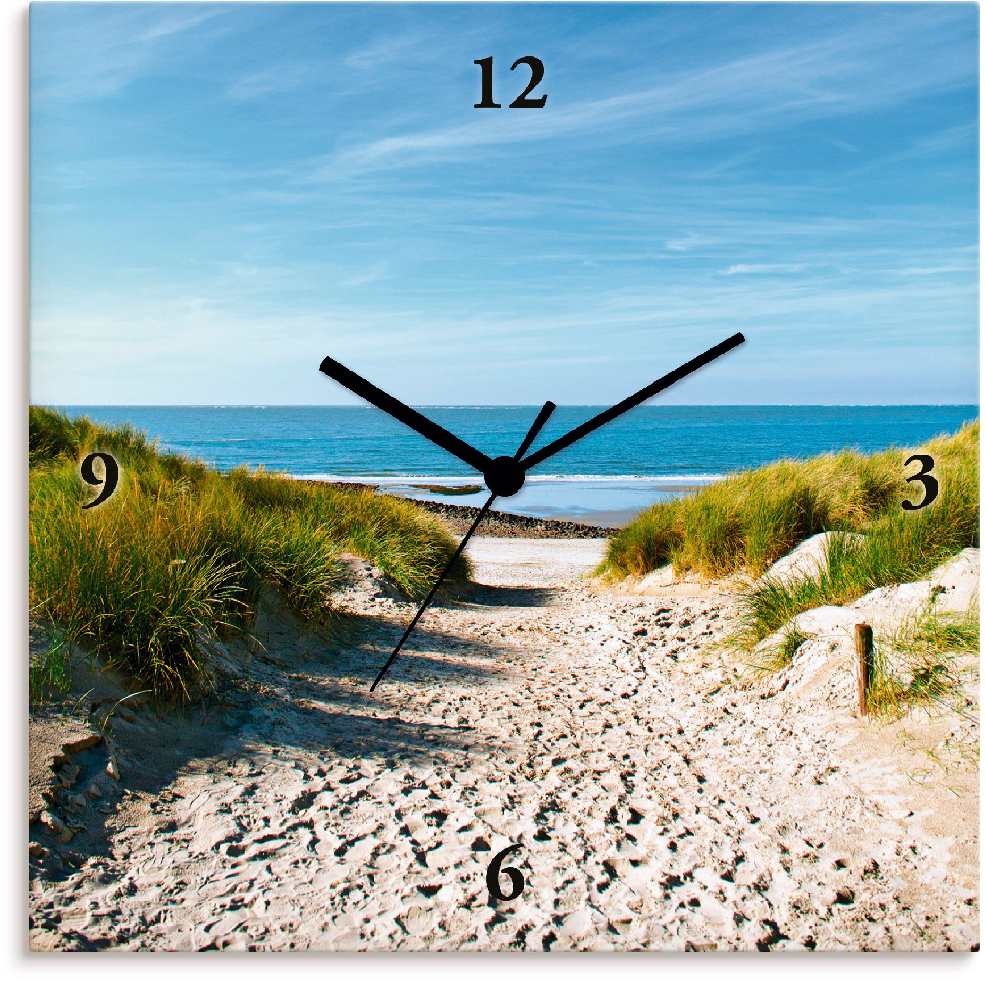 Image of Artland Wanduhr »Strand mit Sanddünen und Weg zur See«, lautlos, ohne Tickgeräusche, nicht tickend, geräuschlos - wählbar: Funkuhr o. Quarzuhr, moderne Uhr für Wohnzimmer, Küche etc. - Stil: modern bei Ackermann Versand Schweiz
