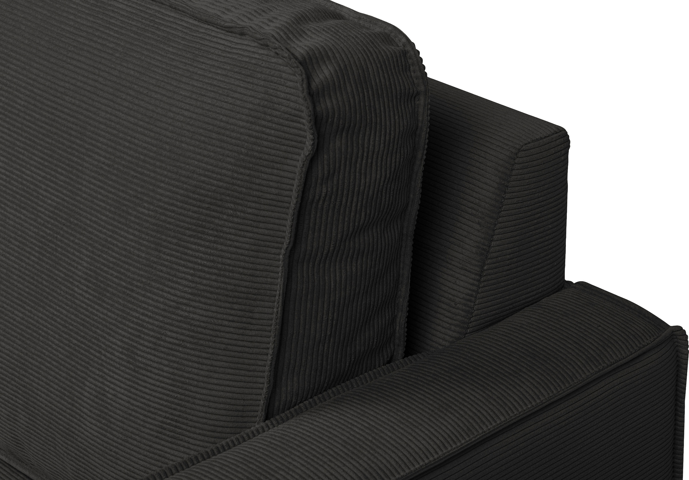 Places of Style Ecksofa »Pinto, 290 cm, Cord, Chenille, Lederoptik, Ottomane links / rechts«, mit Keder, schwarze Metallfüsse, Wellenunterfederung