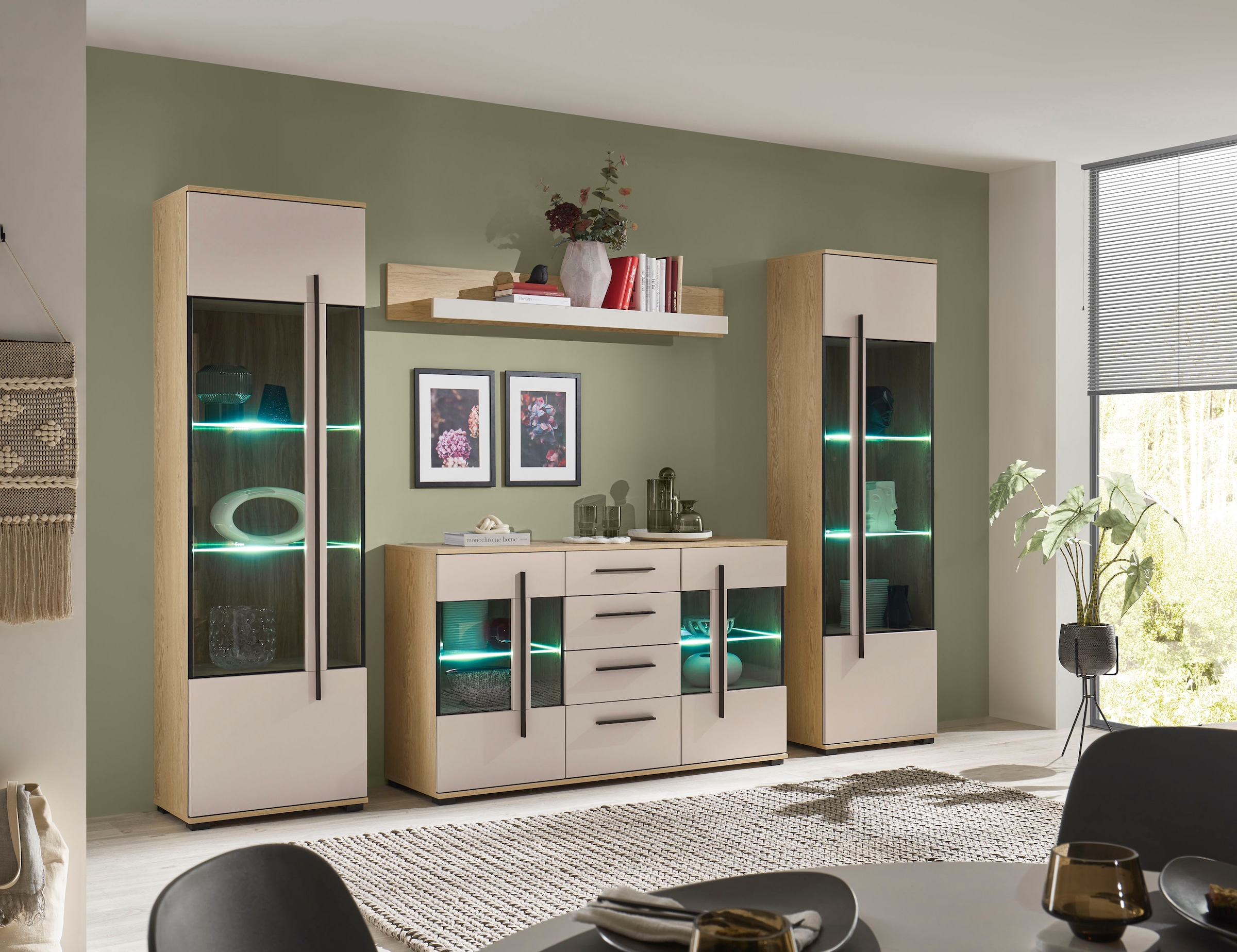 Home affaire Meuble mural »Cantara, Anbauwand, Wohnzimmer-Set, in Eiche Evoke, Weiss oder Kaschmir« Ensemble, 4 cuis tlg.