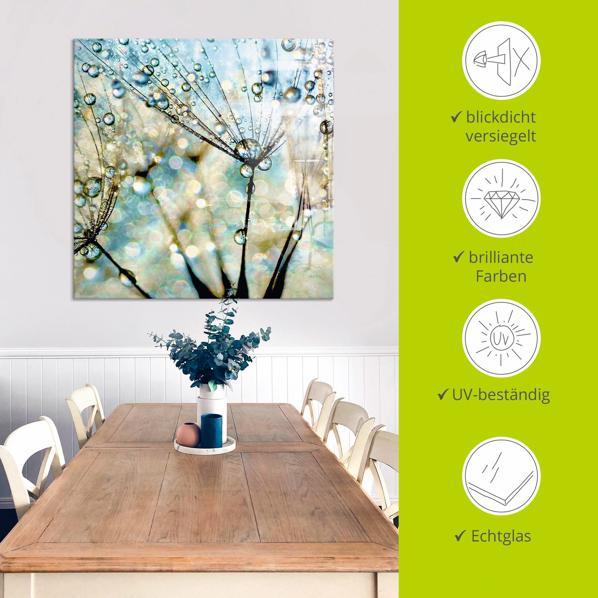 Artland Glasbild »Pusteblume Blaue Diamanten« Blumen 1 Stk. tlg. in verschiedenen Grössen